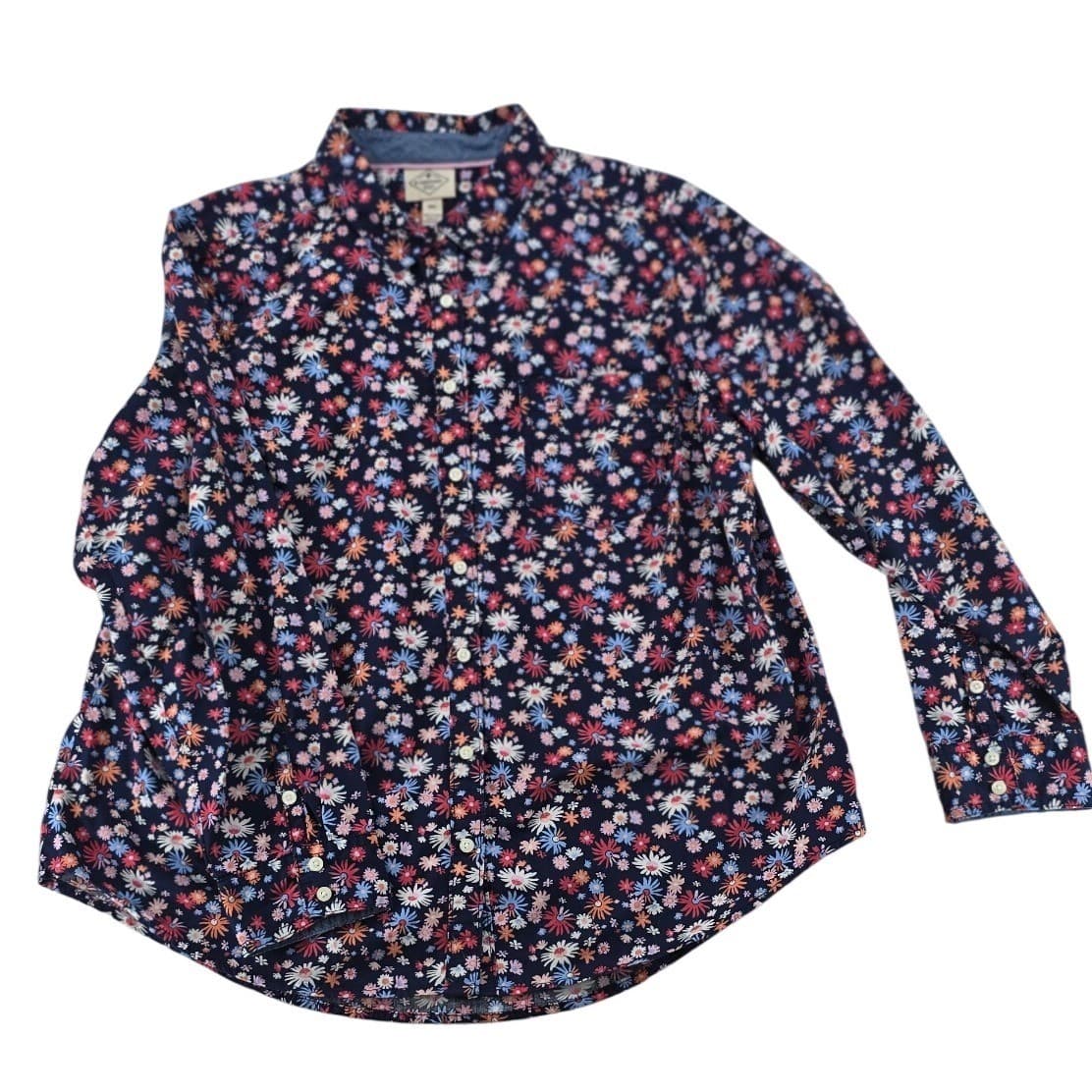 St. John's Bay Shirt Womens PXL Button Down Navy Blue Floral Daisy Cotton