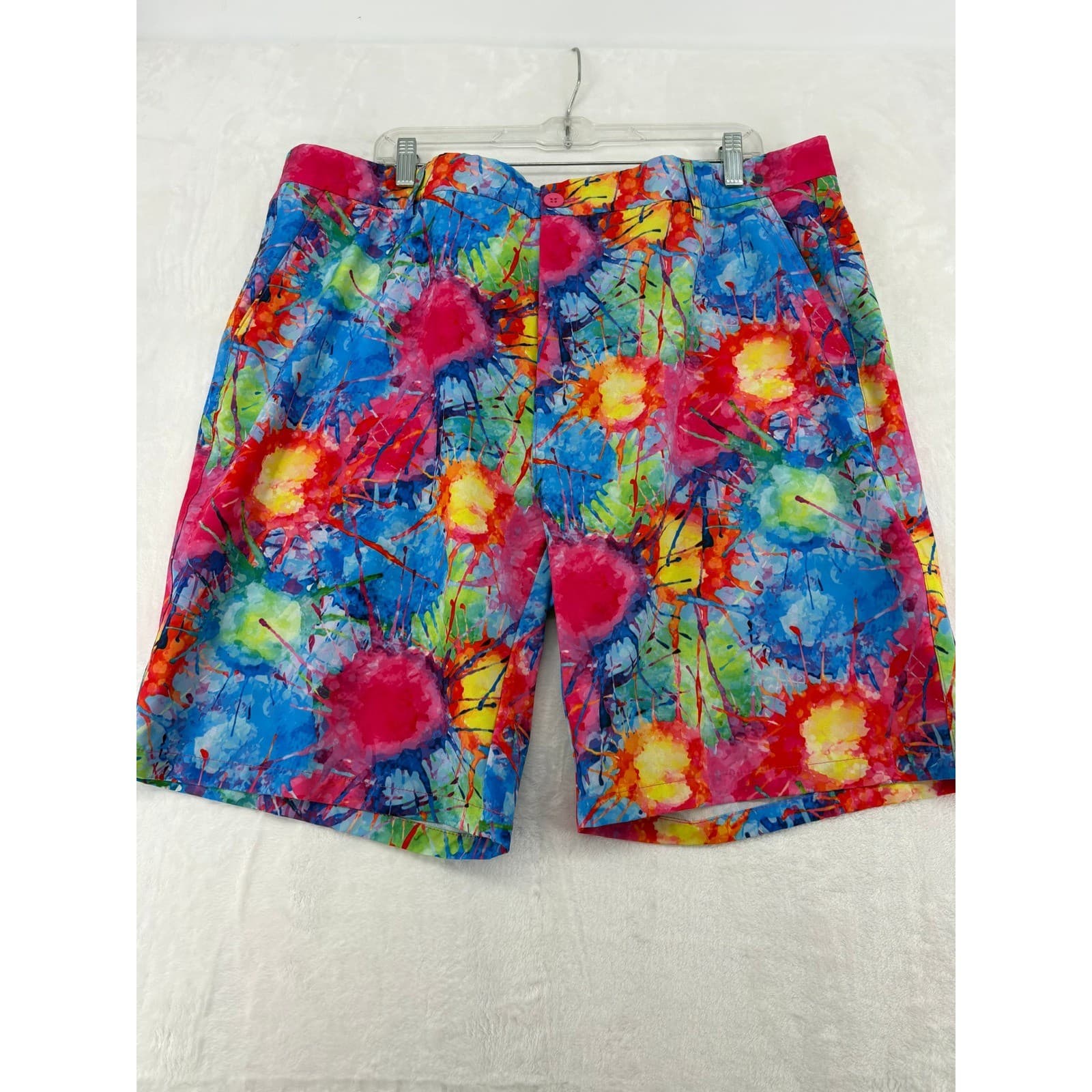 Hreski Golf Shorts Mens 40 Shorts Multi Color Paint Splatter Abstract Stretch