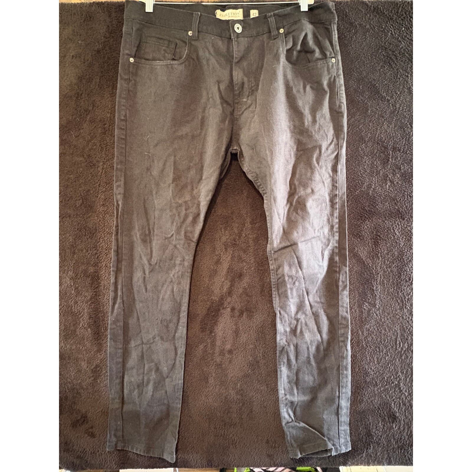 Evolution In Design Jeans Mens 42x33 Black Denim Straight Leg Pants 42