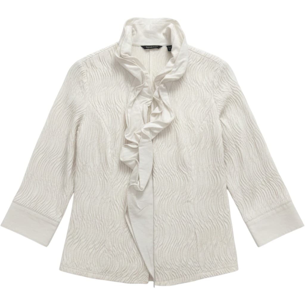 Samuel Dong Ruffle Blouse Womens Large Ruffle Blouse White Textured Zip NWT