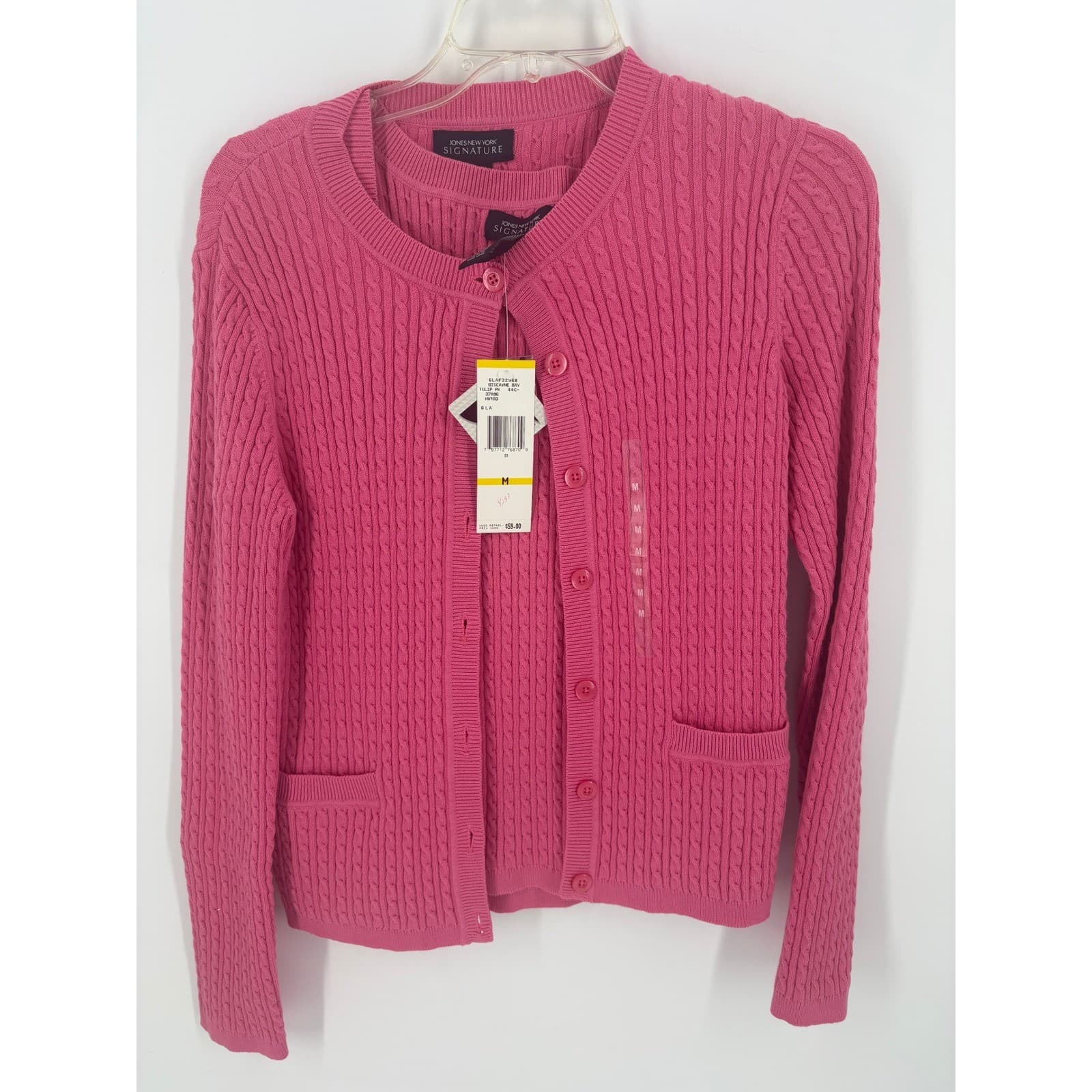 Jones New York Cardigan Womens M Sweater Pink Cable Knit Twin Set NWT