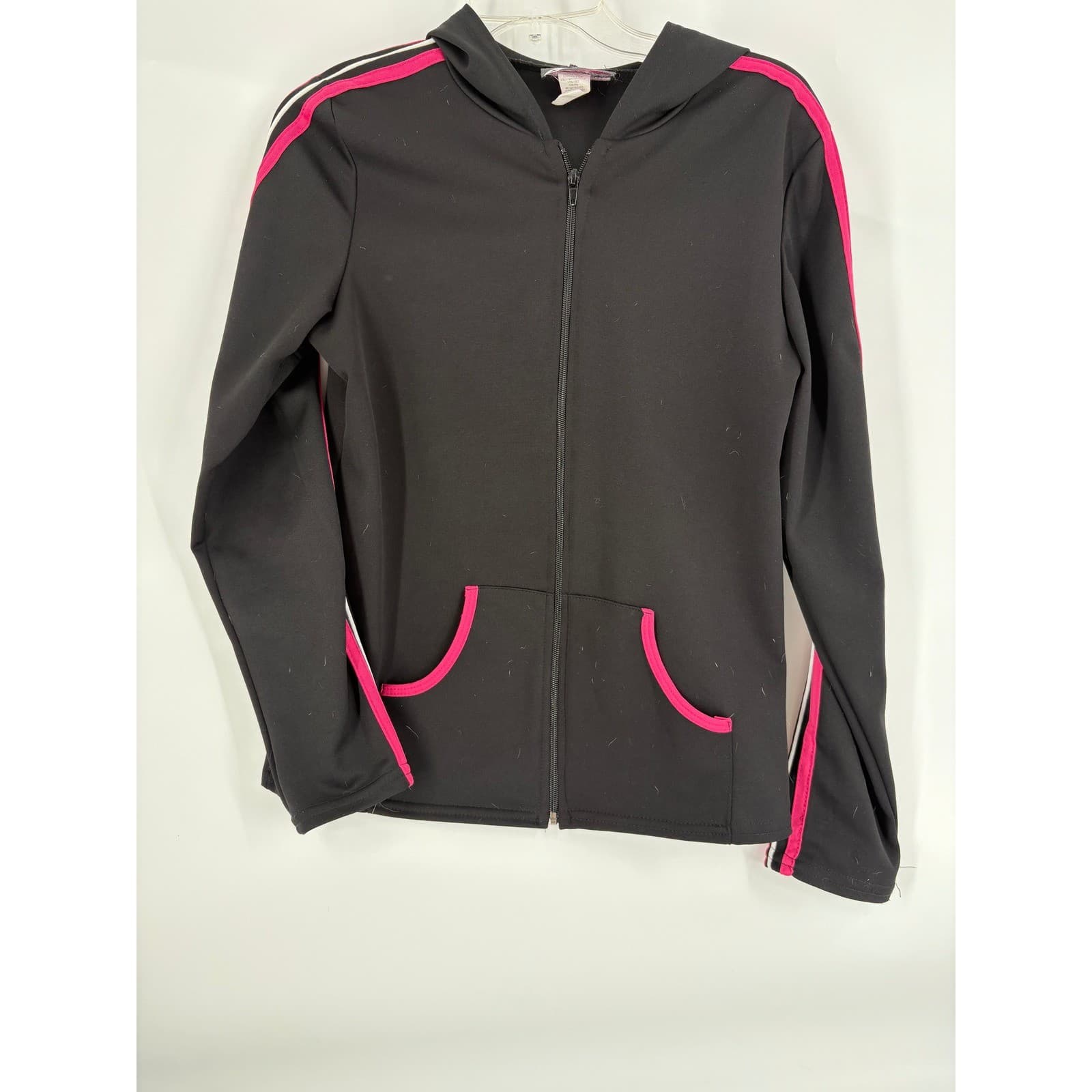 Fame 4 Fifteen Black Pink White Stripe Zip Up Hoodie Jacket Women's Size M