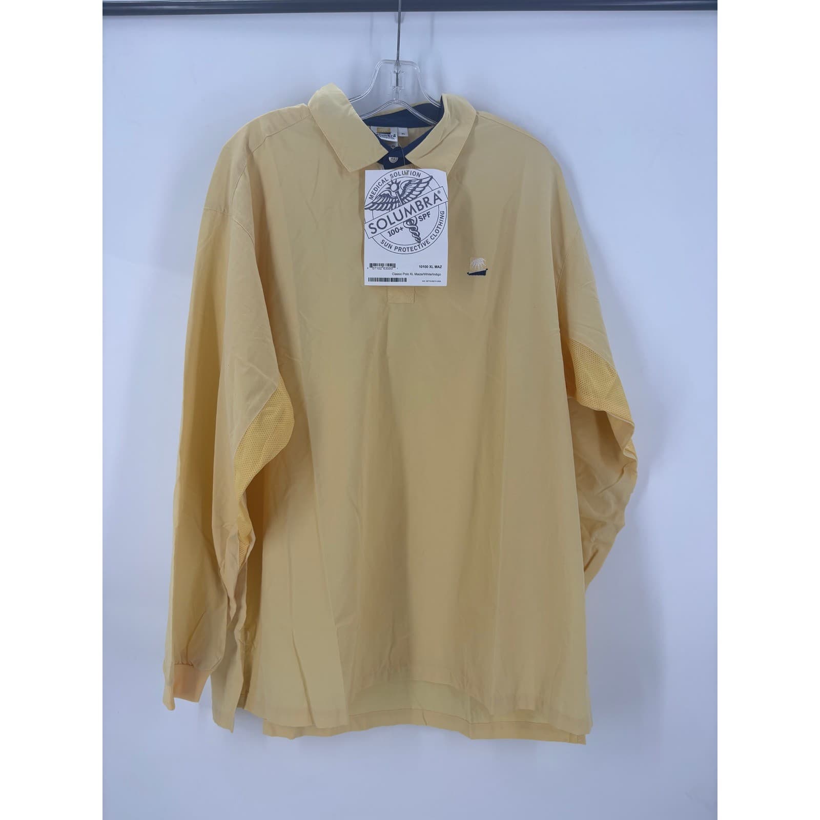 Solumbra Men's Classic Button Up Shirt Yellow XL Long Sleeve Sun Protective