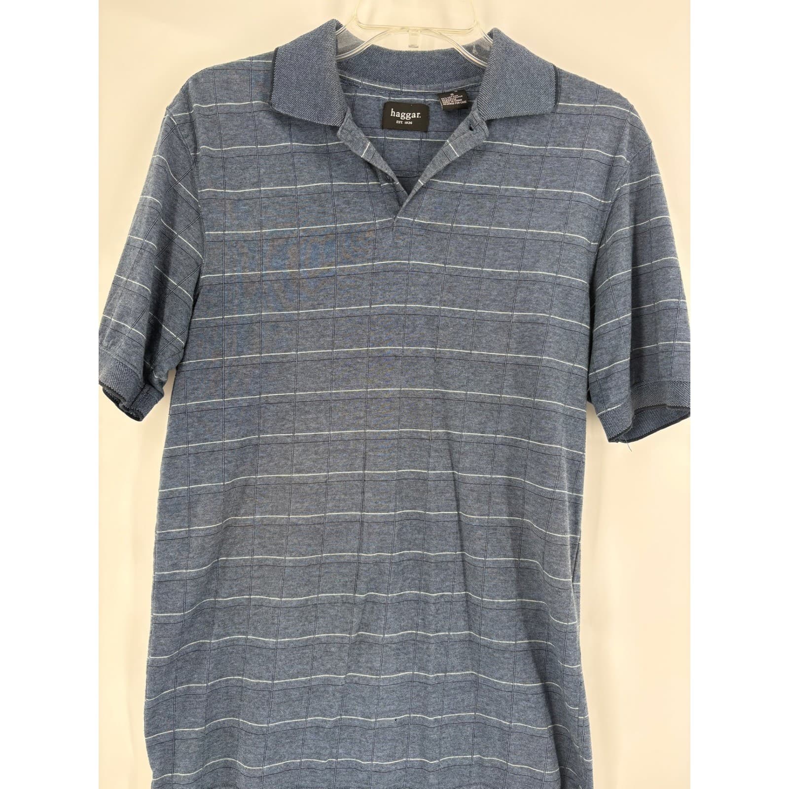 Haggar Men's Blue Plaid Short Sleeve Polo Shirt Size S