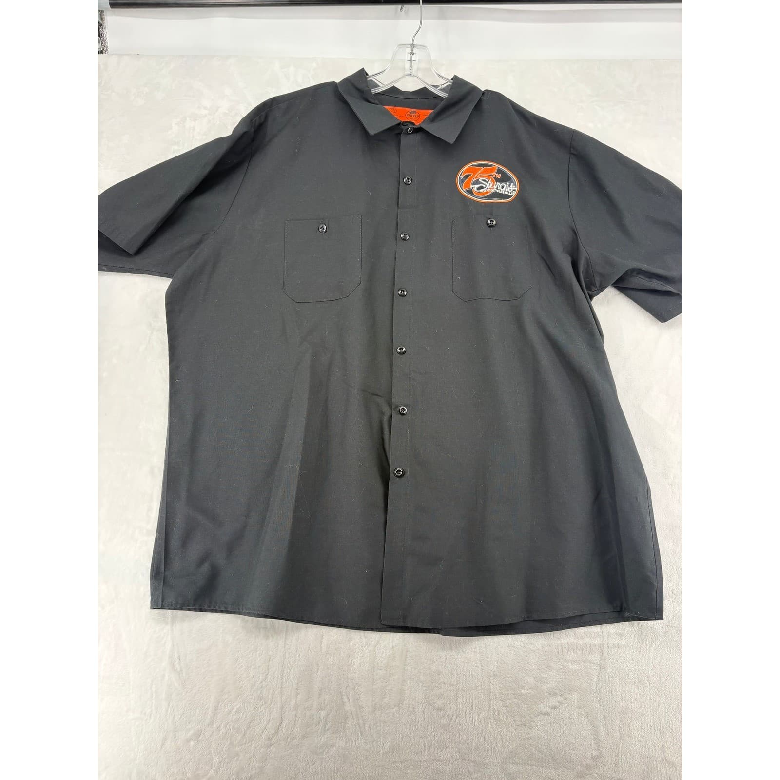Red Kap Button Up 3XL Shirt Black 75th Sturgis Motorcycle Rally Short Sleeve