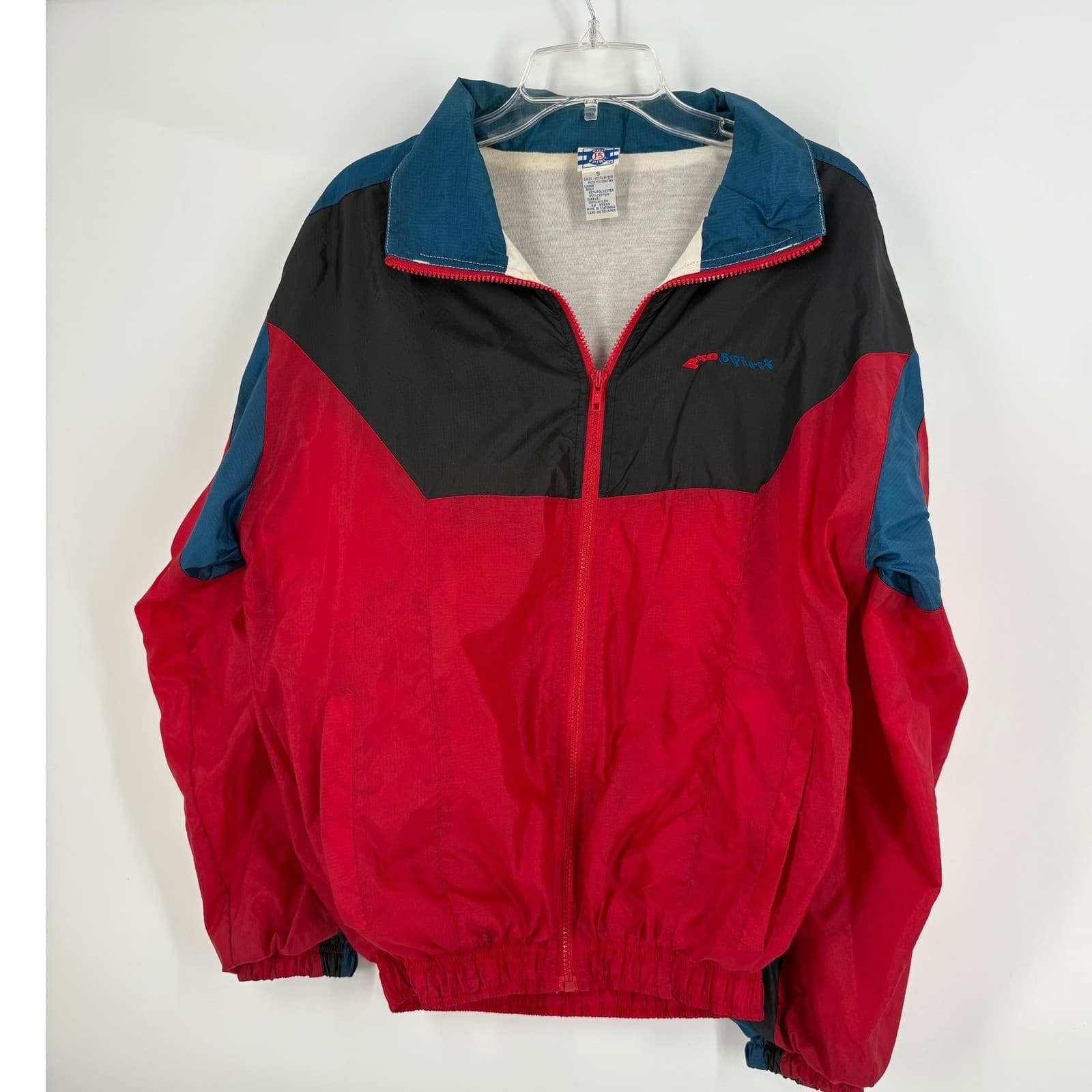 Pro Spirit Vintage Colorblock Nylon Track Jacket Full Zip Size S Red Blue