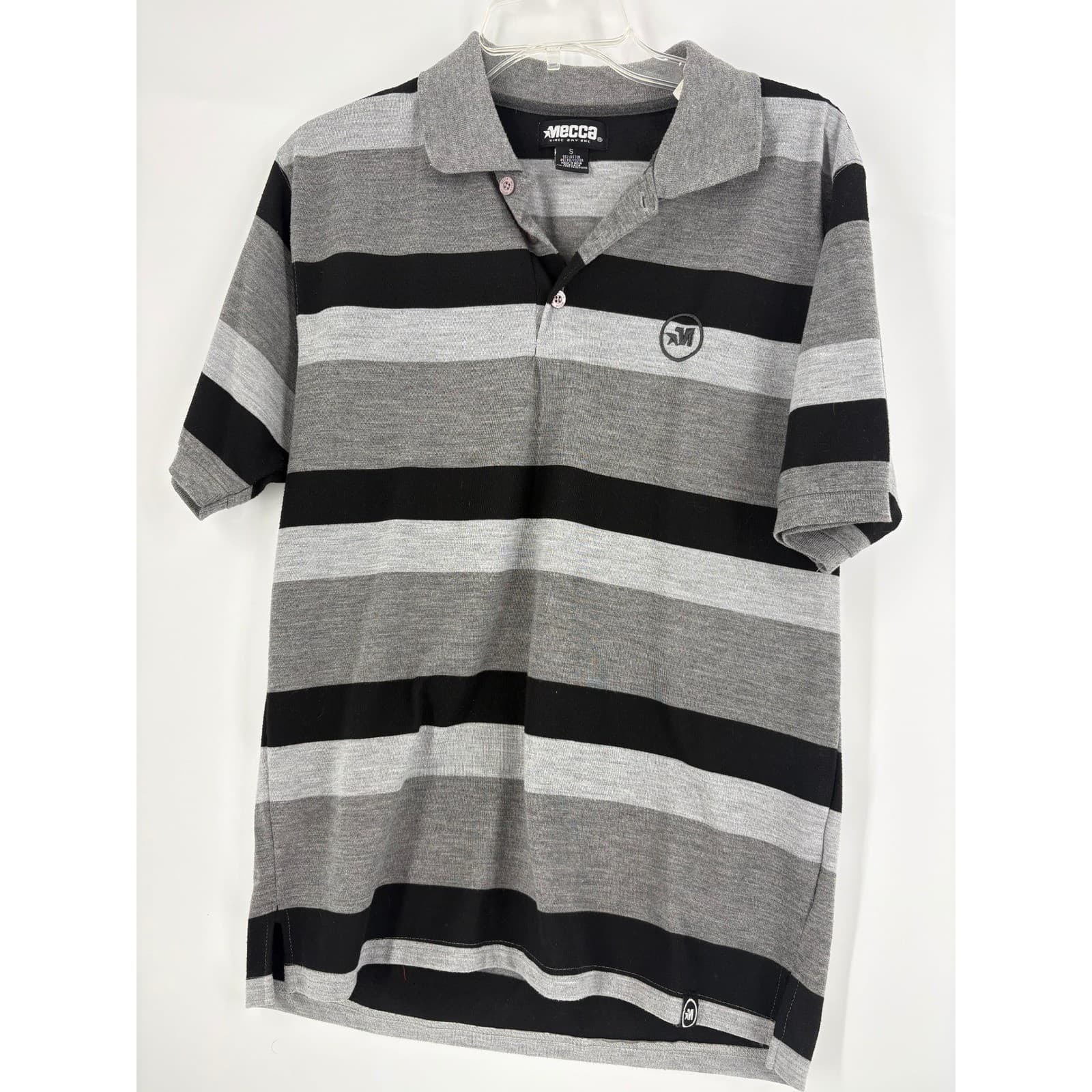 Mecca Mens Gray Black Striped Short Sleeve Polo Shirt Size S Casual