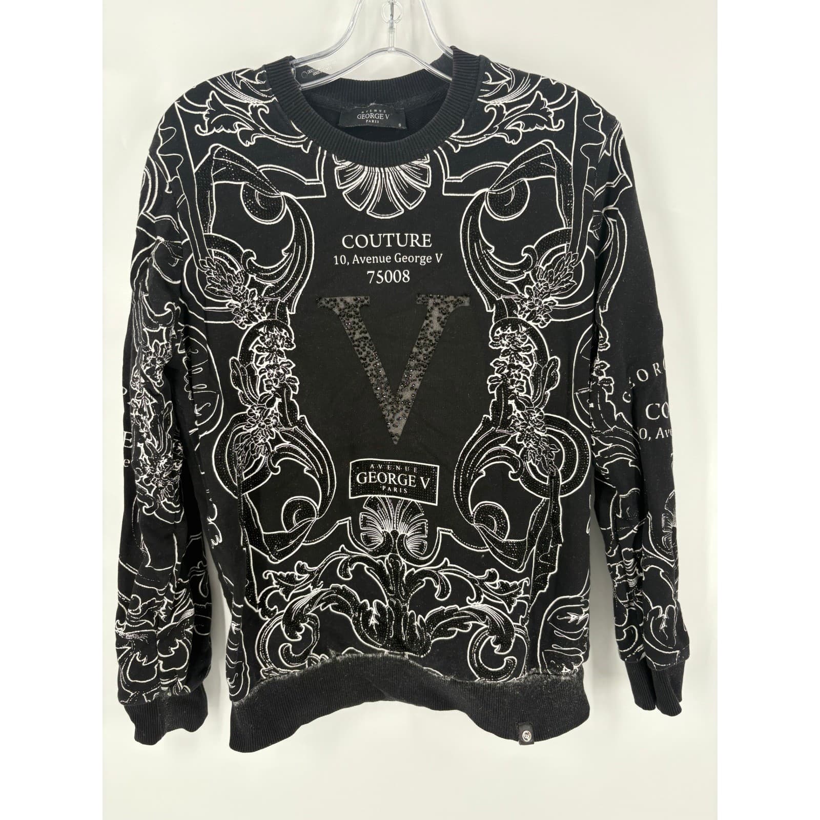 Avenue George V Paris Couture Black Graphic Print Sweatshirt Size S
