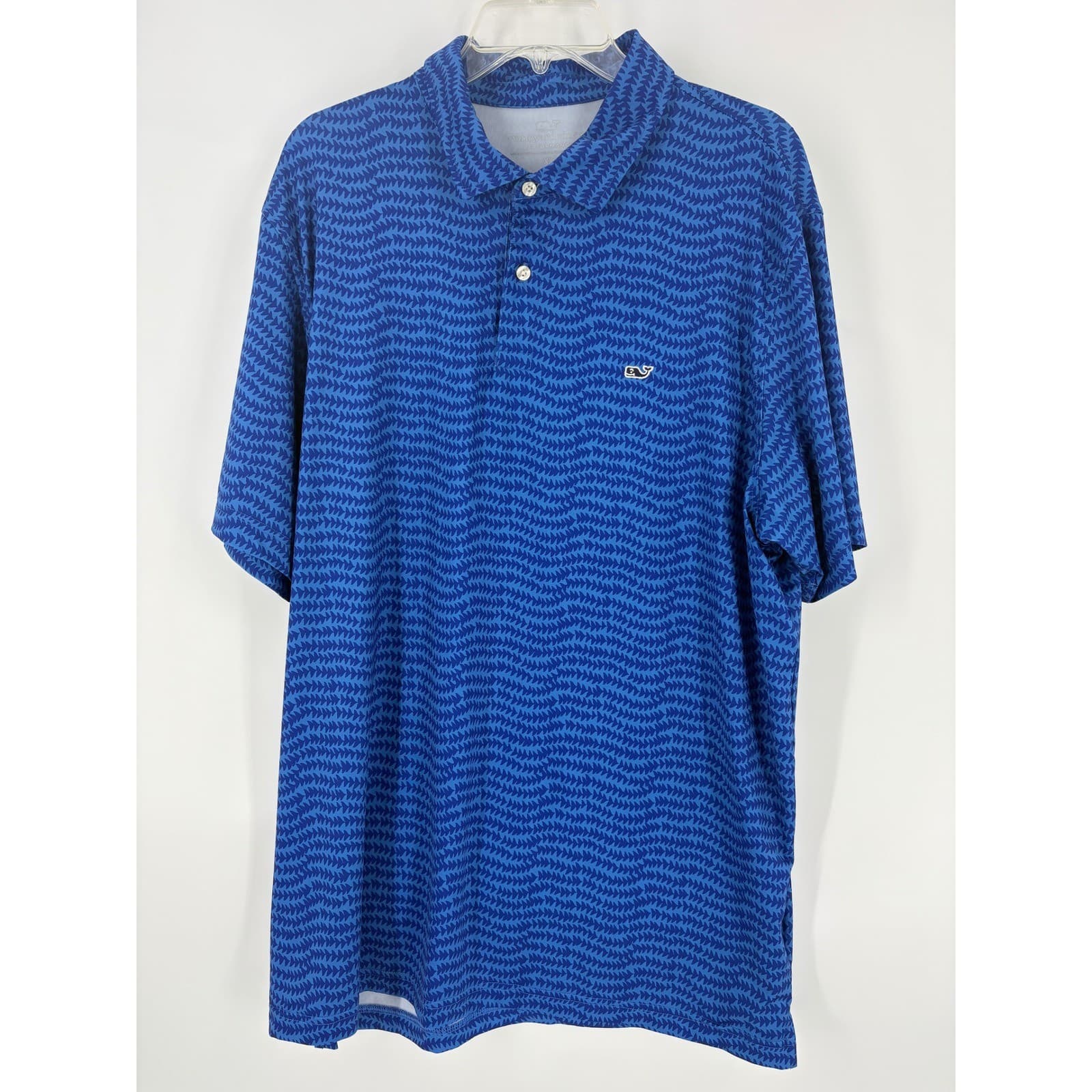 Vineyard Vines Performance Polo Shirt Mens XL Blue Fish Print Short Sleeve