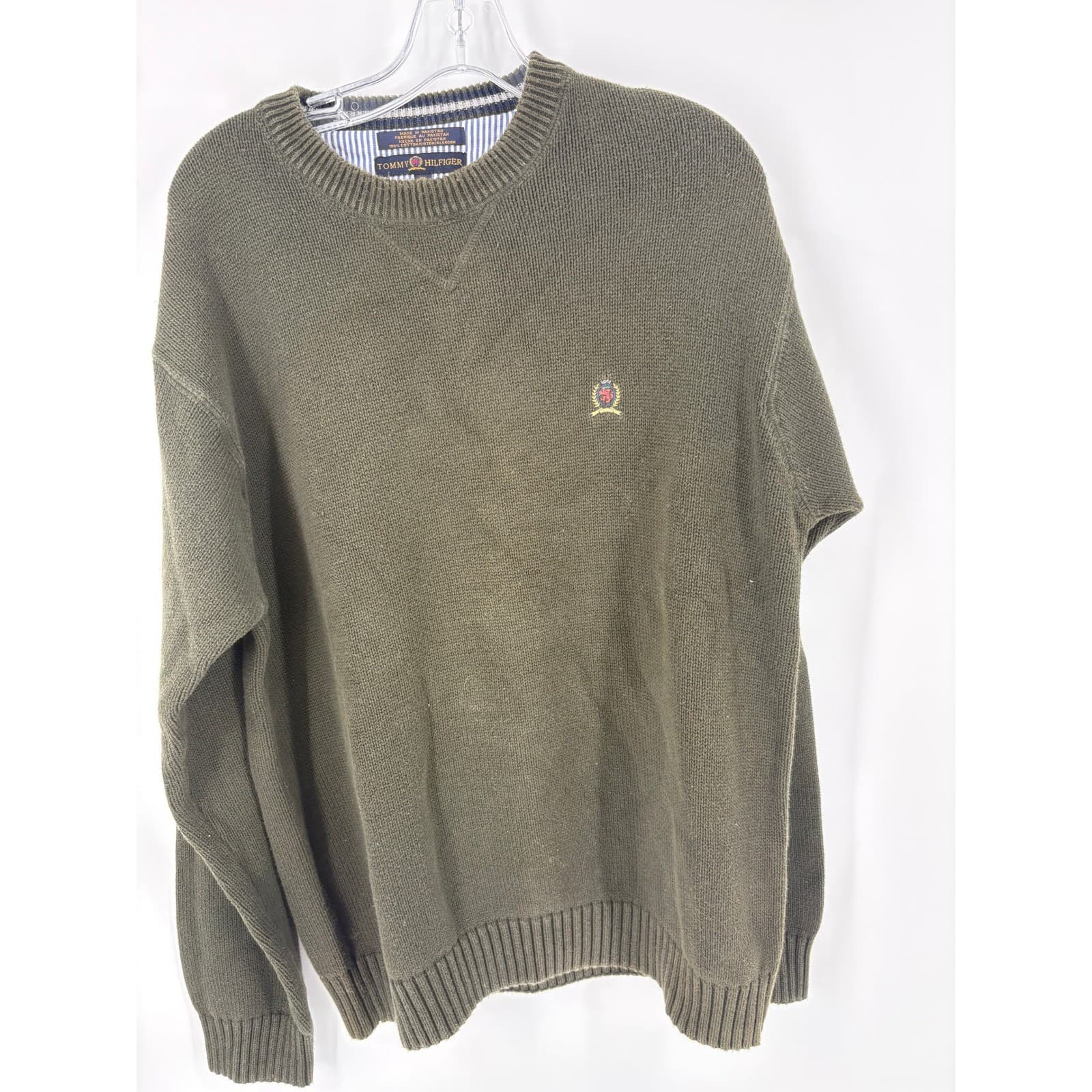 Tommy Hilfiger Mens XL Green Crew Neck Long Sleeve Sweater Knit Pullover