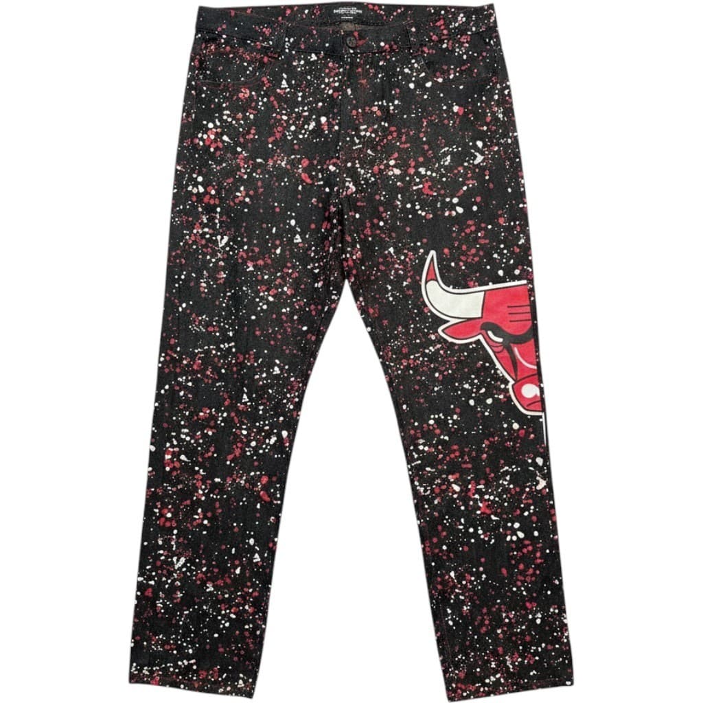 Diamond Stash Jeans Mens Chicago Bulls Splatter Paint Graphic Denim Black