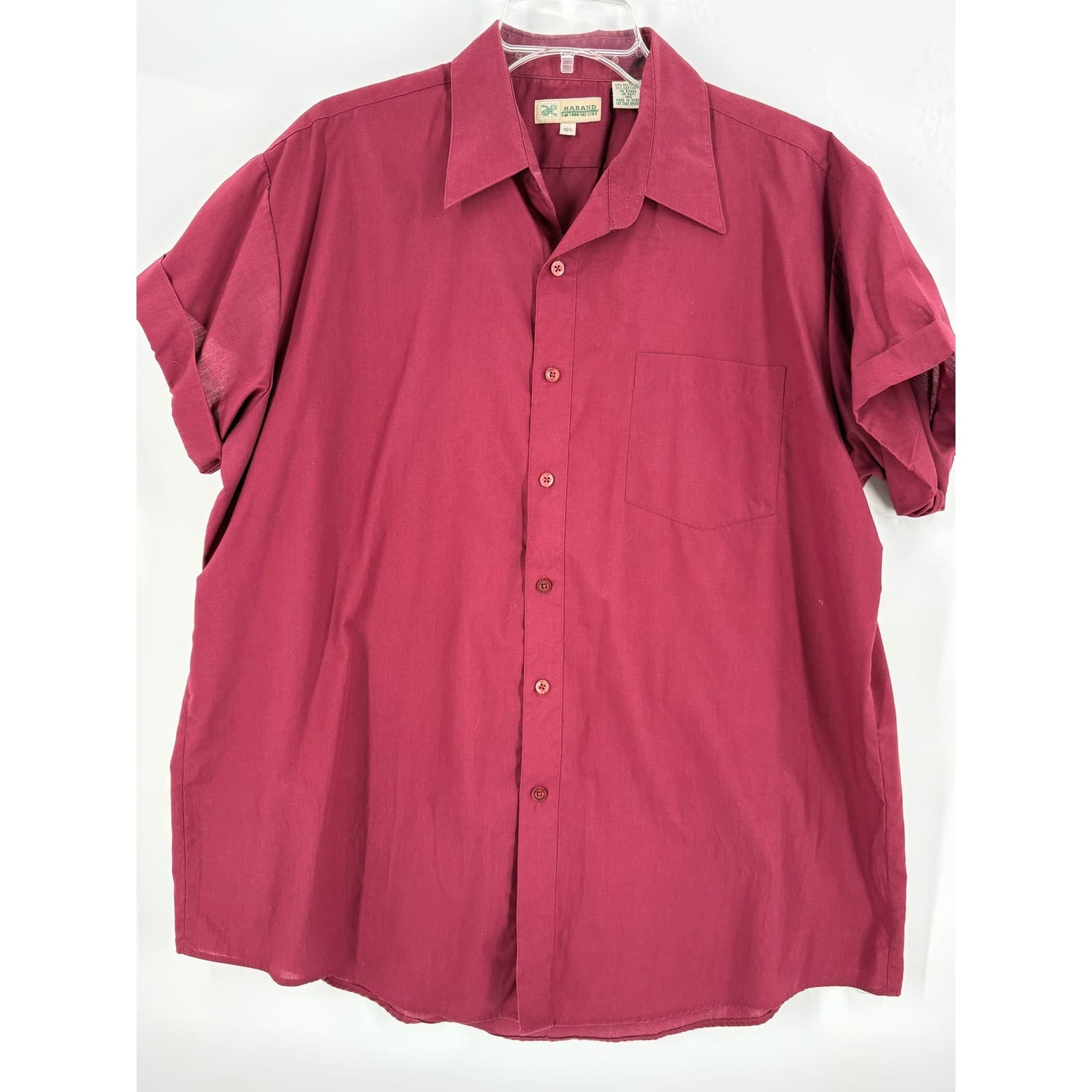 Haband Mens Short Sleeve Button Up Shirt Red Size 16 1/2 Casual Top
