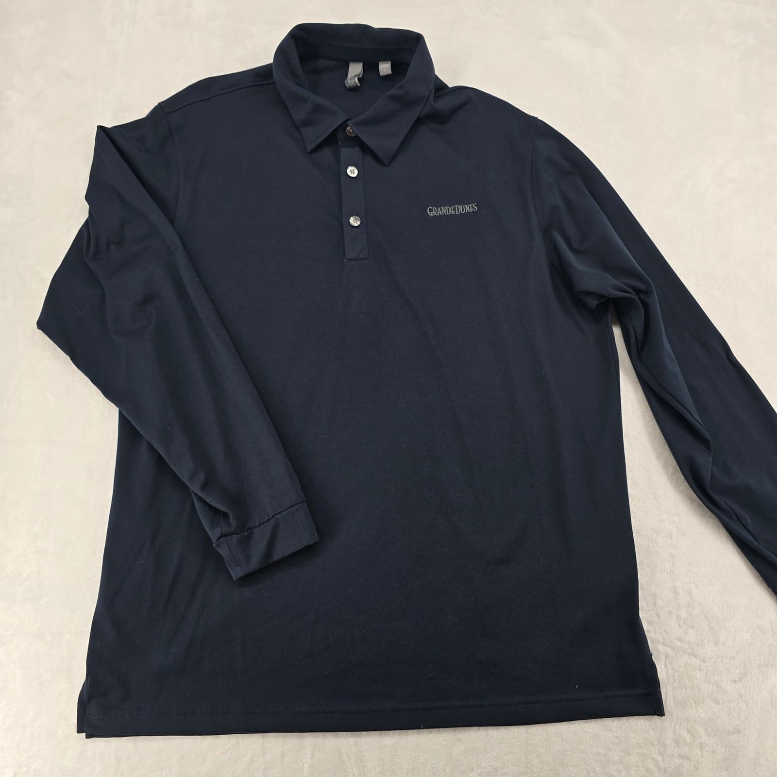 Ashworth Polo Mens L Long Sleeve Polo Navy Blue Grande Dunes Golf Performance