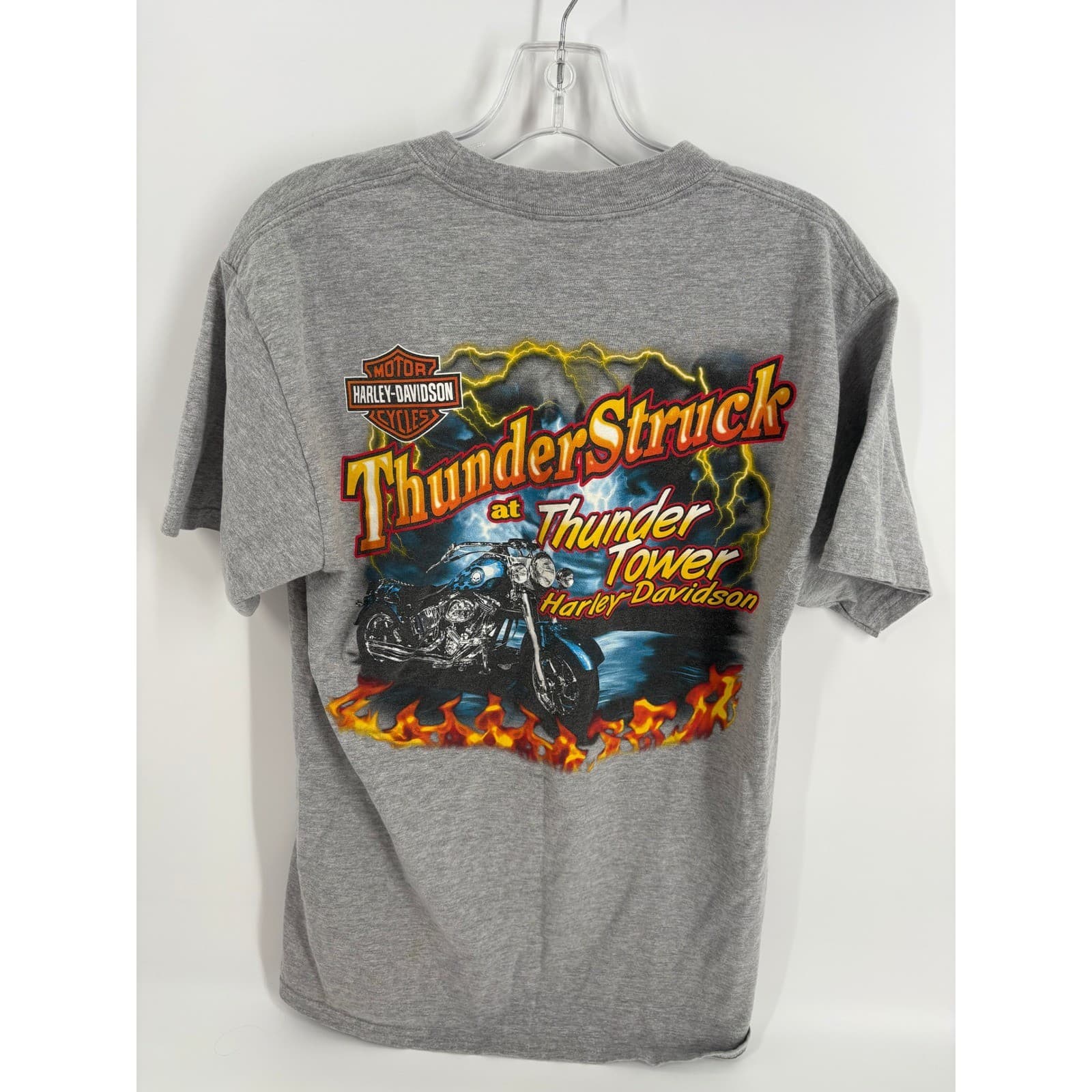 Harley Davidson Thunder Tower Columbia SC Gray Graphic Tee Shirt Medium