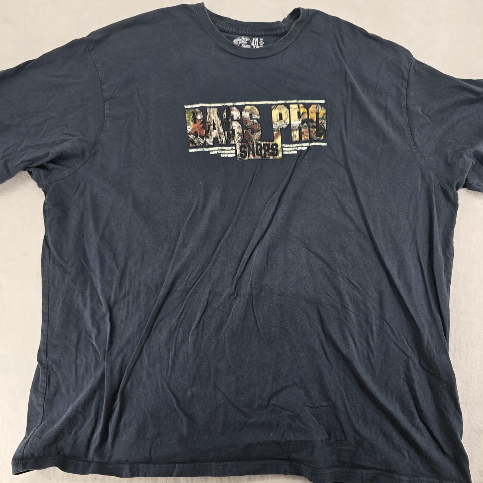 Bass Pro Shops T-Shirt Mens 4XL Tee Black Camo Logo Graphic Outdoor 100% Cotton