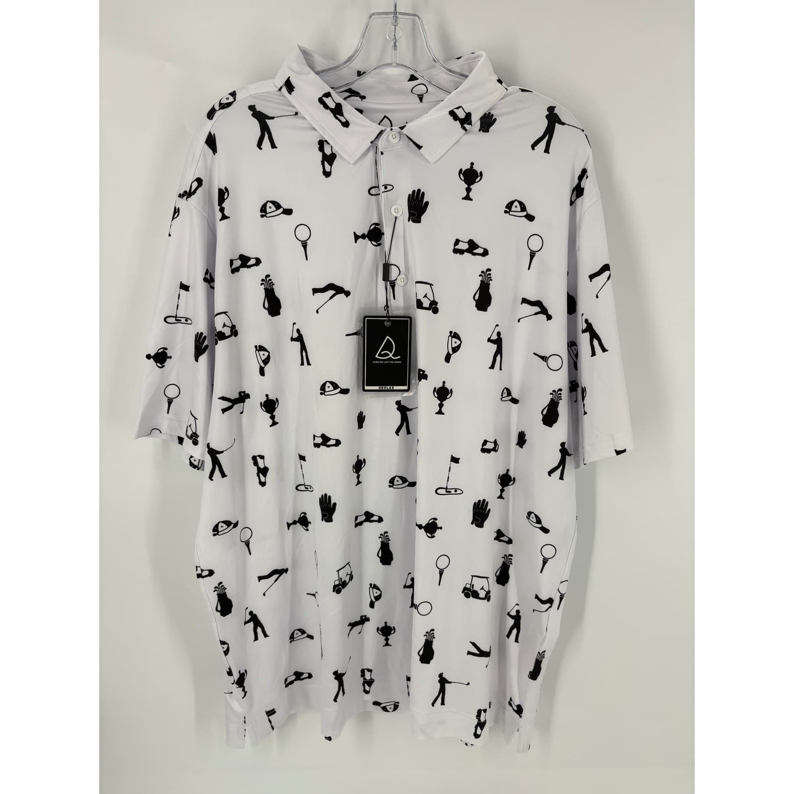 DEOLAX Golf Print Polo Shirt White Black Short Sleeve Collared Women's XL