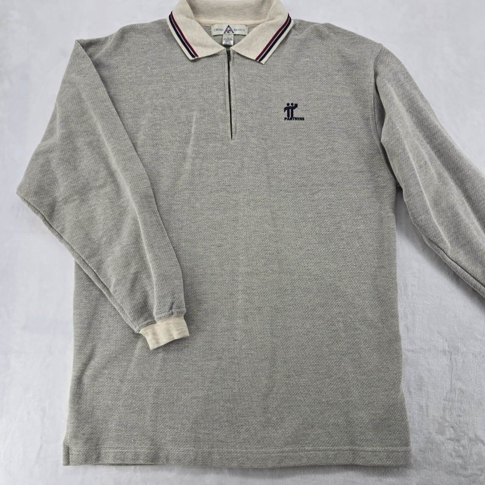 Cross Basics Mens L Quarter Zip Polo Gray Partners Embroidered Long Sleeve