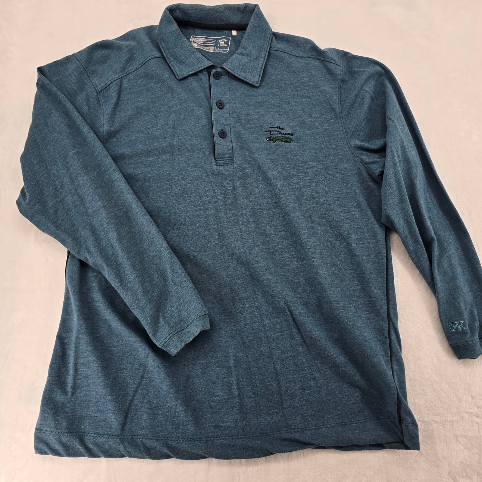 Cutter & Buck Polo Mens Large Shirt Blue Long Sleeve DryTec The Dunes Golf L