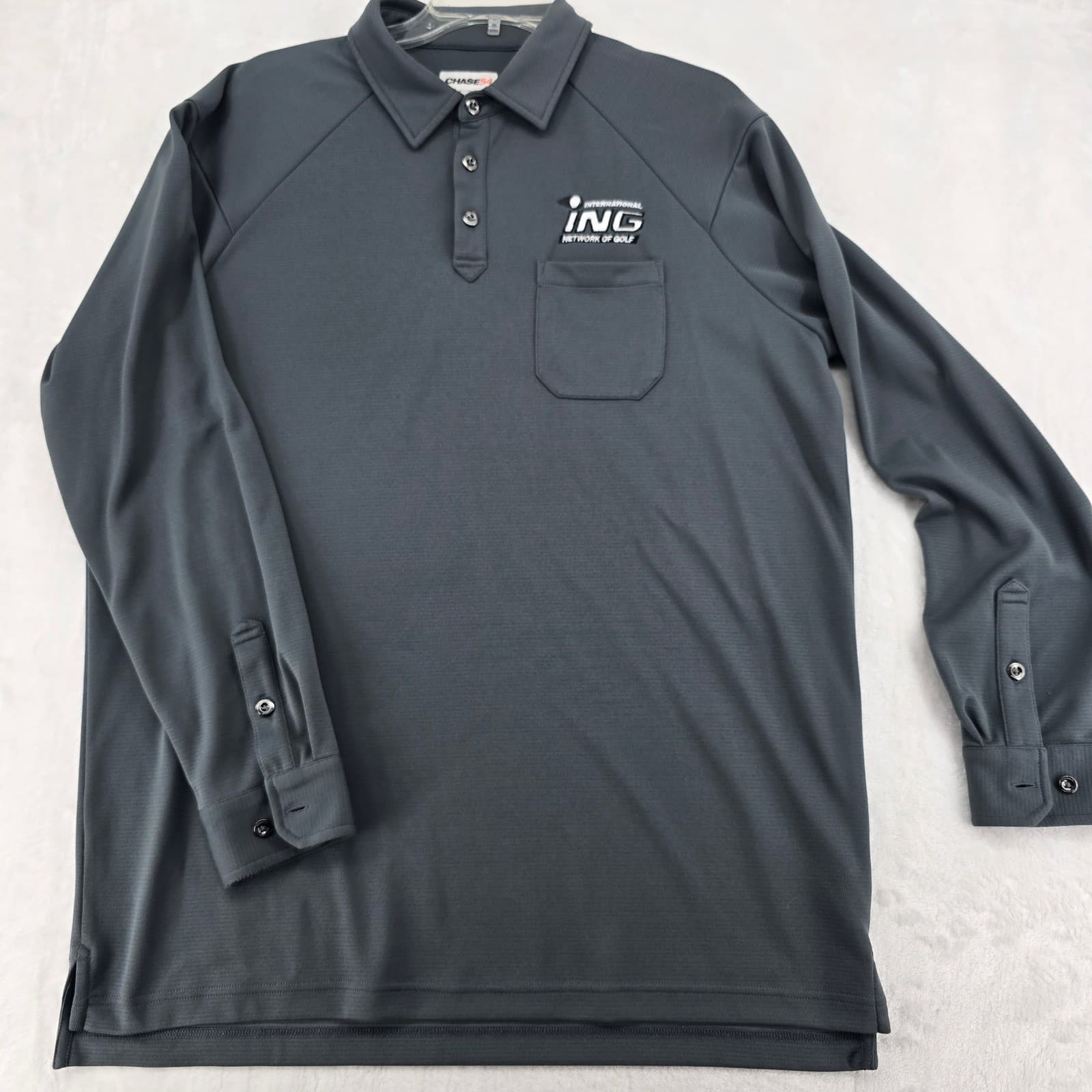 Chase54 Polo Shirt Mens Large Polo Gray Long Sleeve ING Network of Golf Logo