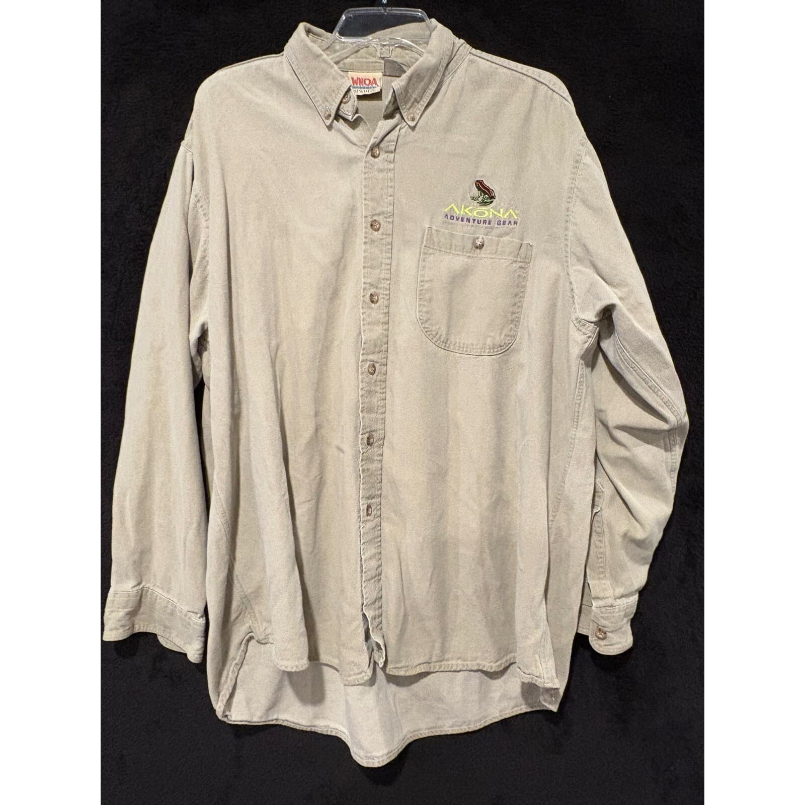 WHOA Apparel Akona Adventure Gear Frog Embroidered Button Up Shirt XL