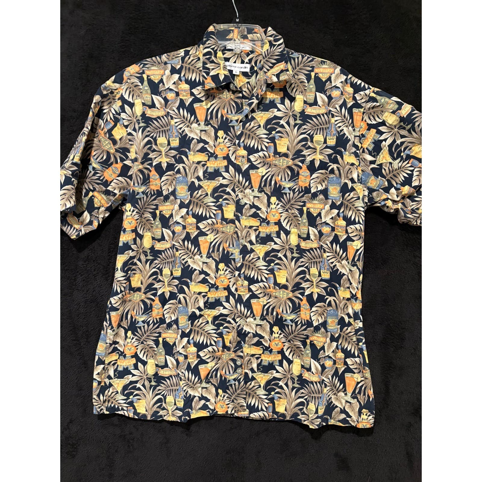 Pierre Cardin Shirt Short Sleeve Large Tropical Hawaiian Cocktail Print Vintage
