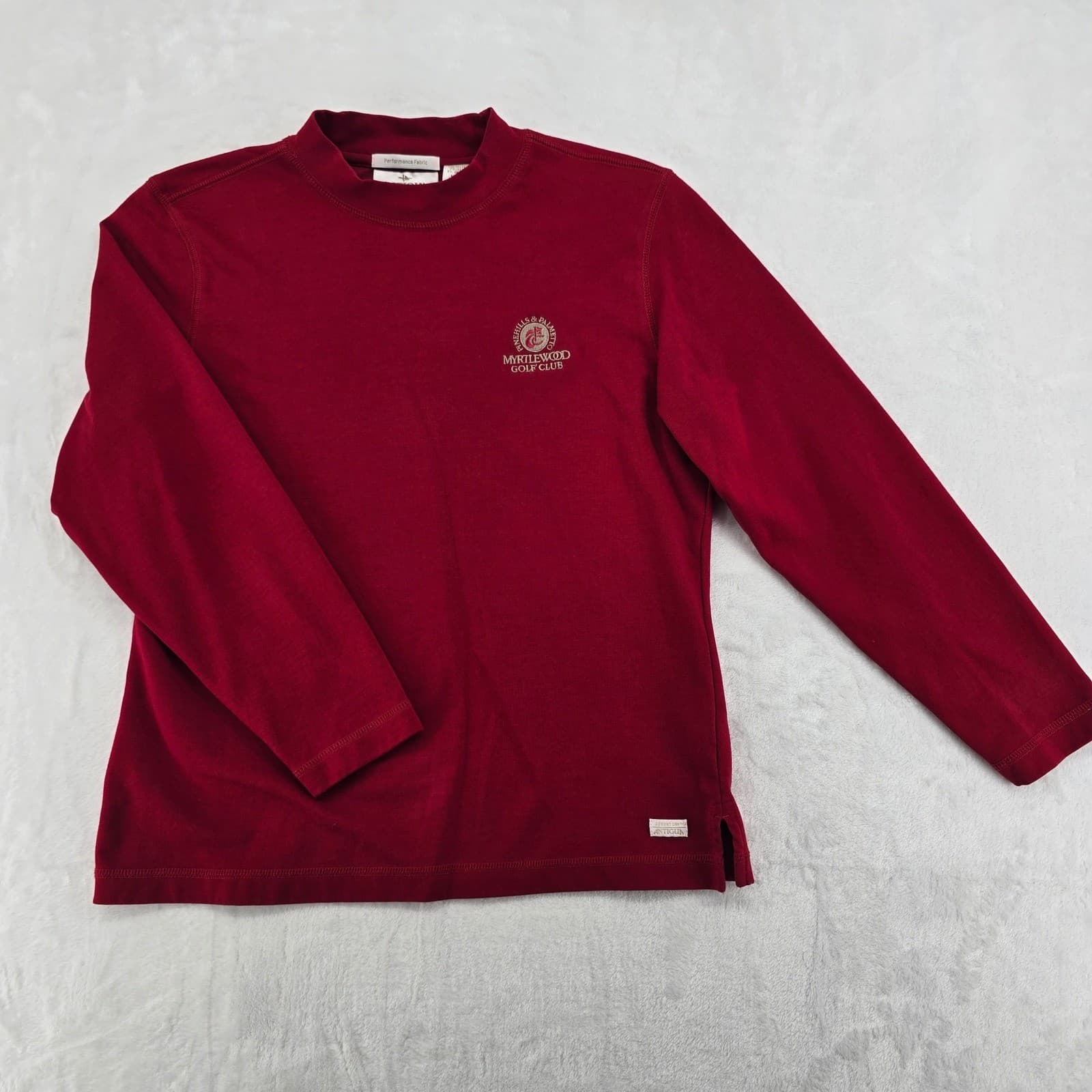 Antigua Mock Neck Womens M Top Red Myrtlewood Golf Club Long Sleeve Performance