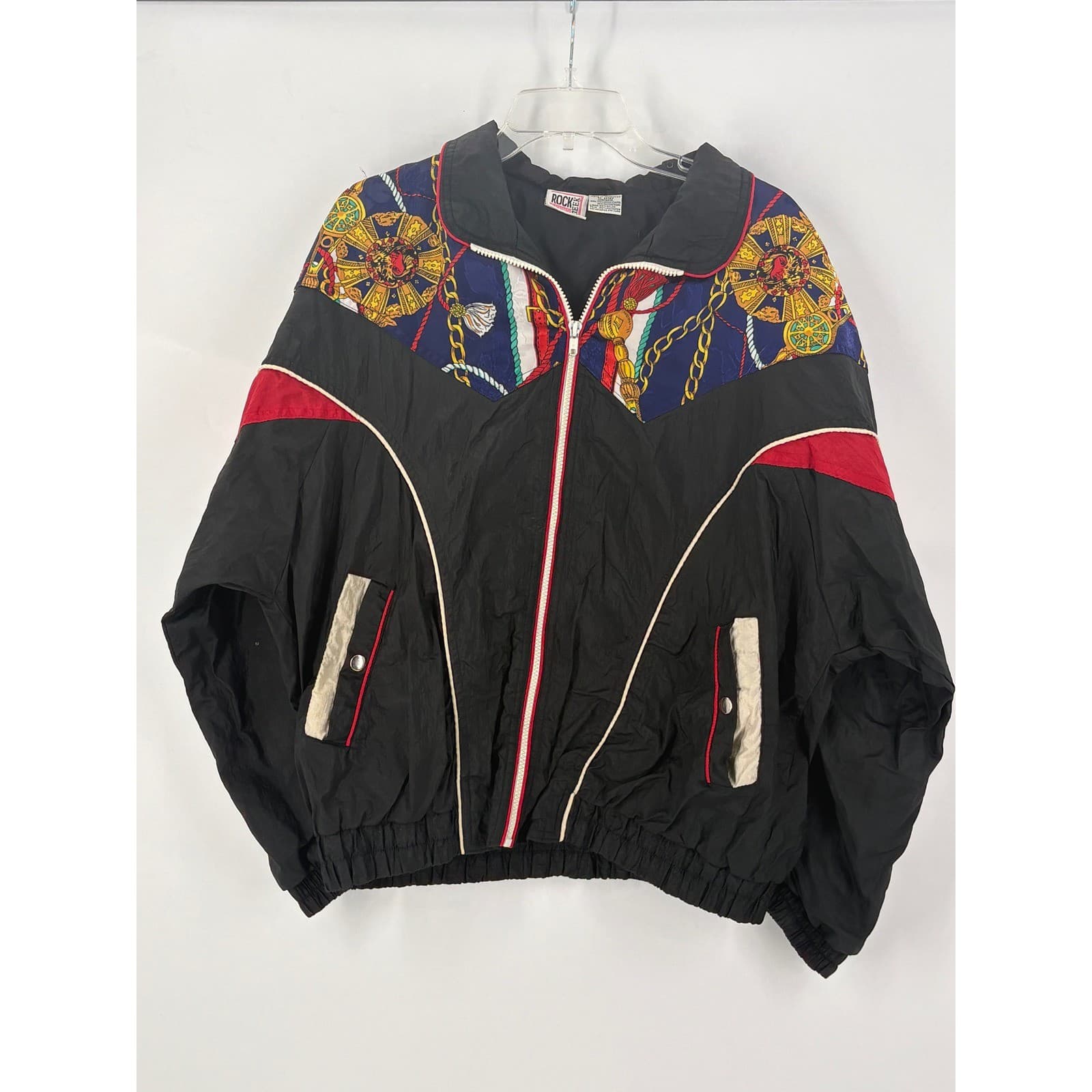 Rock Creek Casuals Vintage Windbreaker Jacket Womens Size L Nautical Print Black