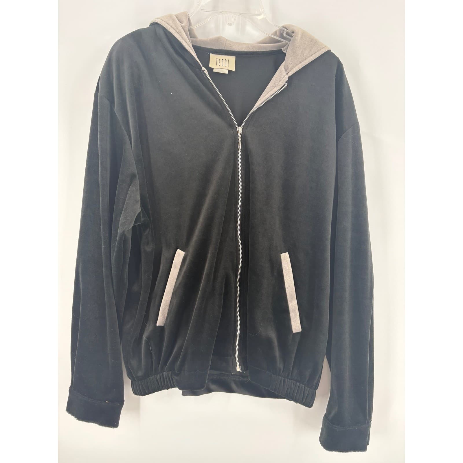TEDOI Womens Full Zip Hoodie Velour Sweatshirt Jacket Gray Black Large