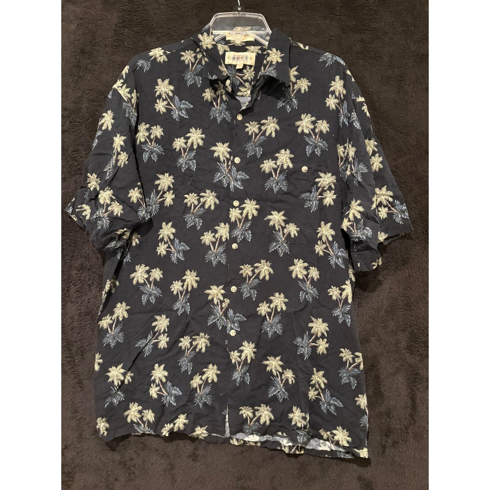Comptia Moda Shirt Palm Tree Print Button Up Hawaiian Men's Large