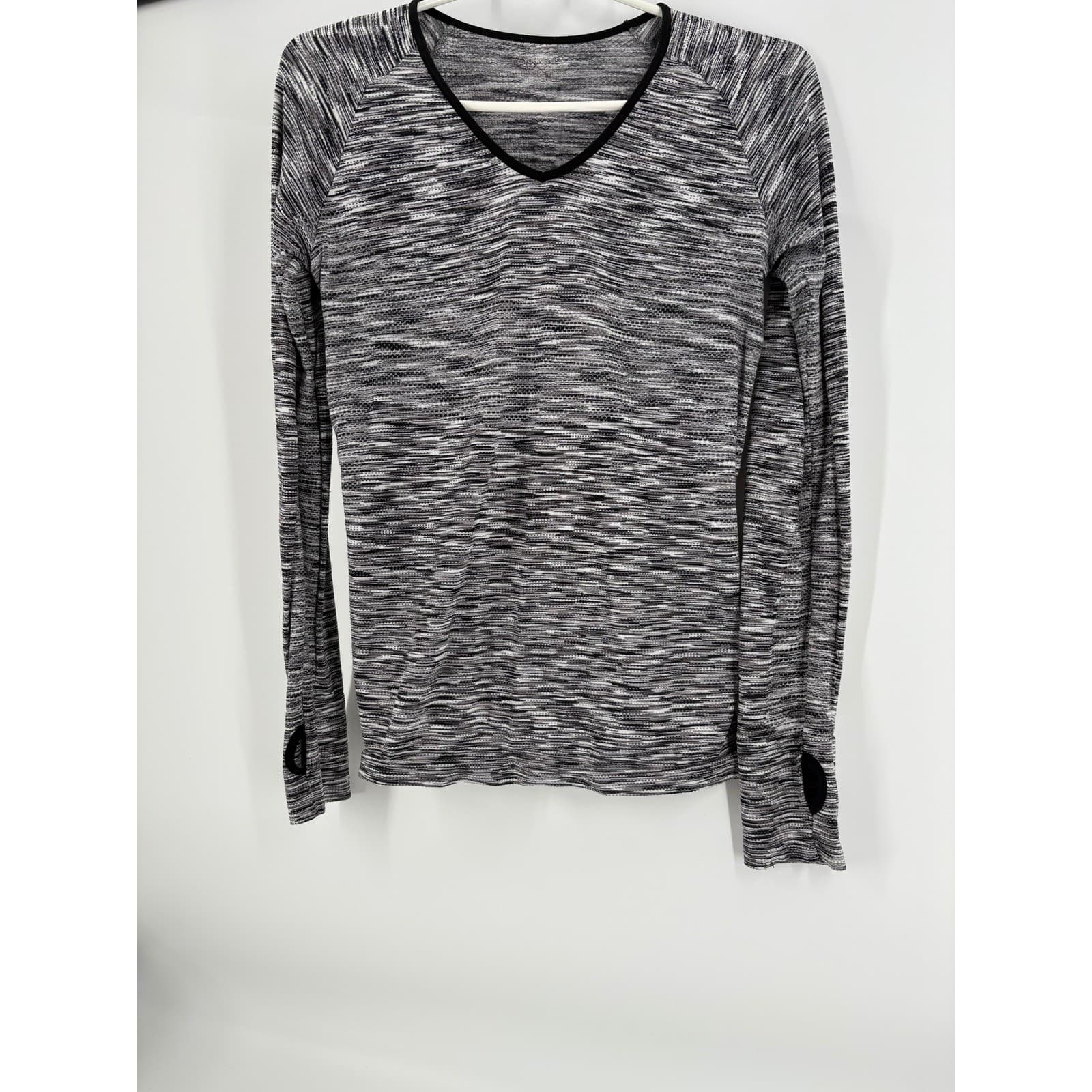 Athletic Works Women's Long Sleeve Athletic Shirt Thumbholes V-Neck Marled Gray