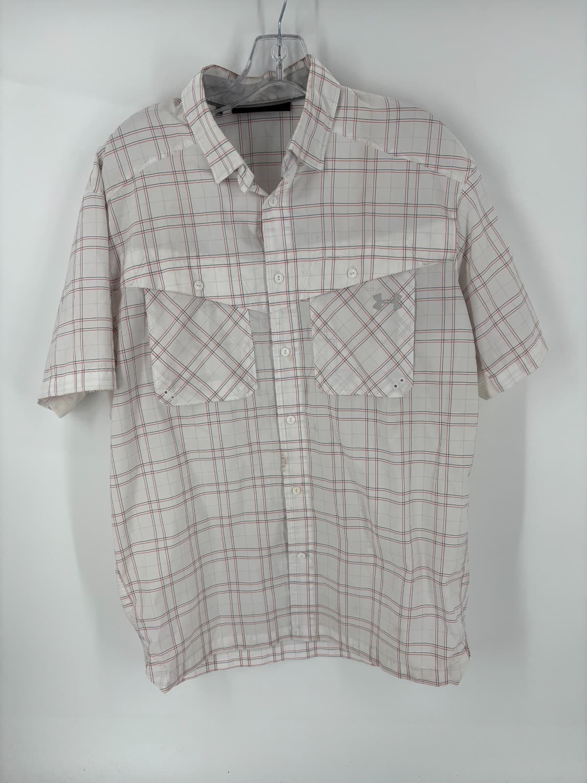 Under Armour HeatGear Men’s M Plaid Fishing Shirt Button Front Short Sleeve