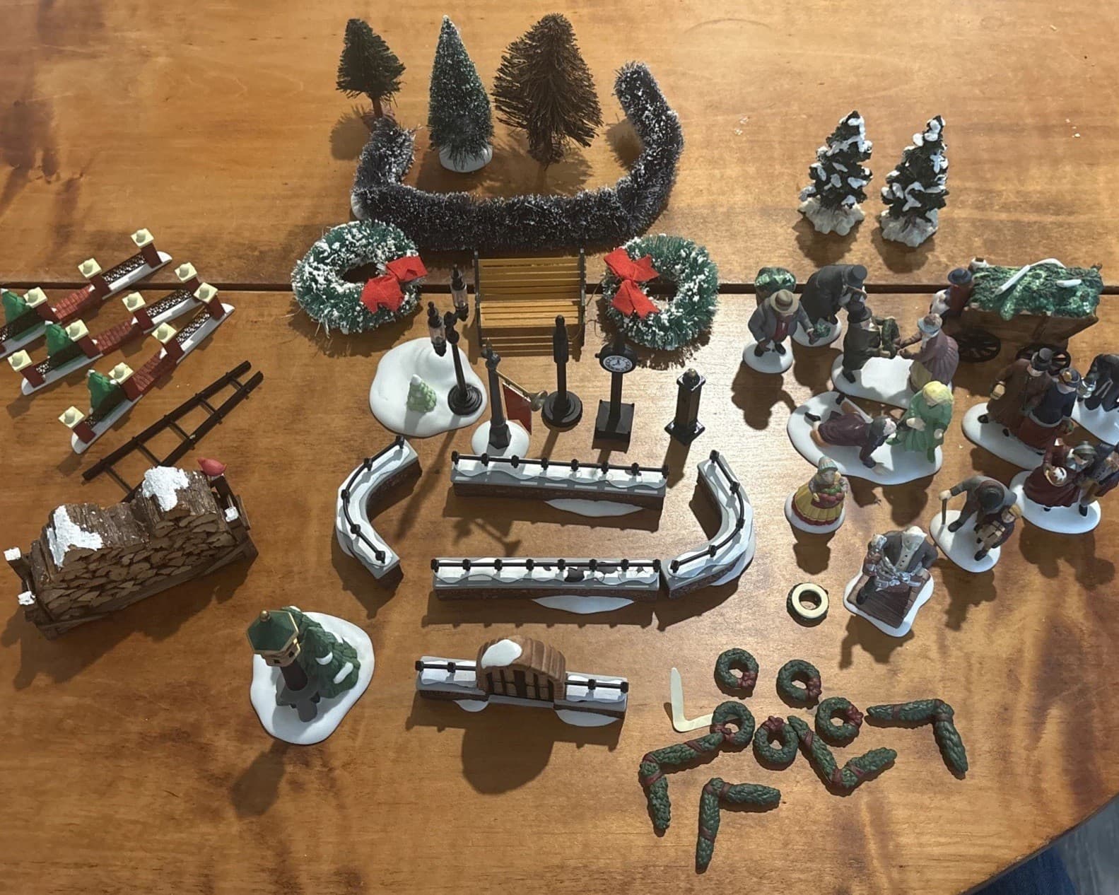 Dept 56 Lot People Wagon Fence Trees Clock Scrooge Ladder Christmas Village Huge