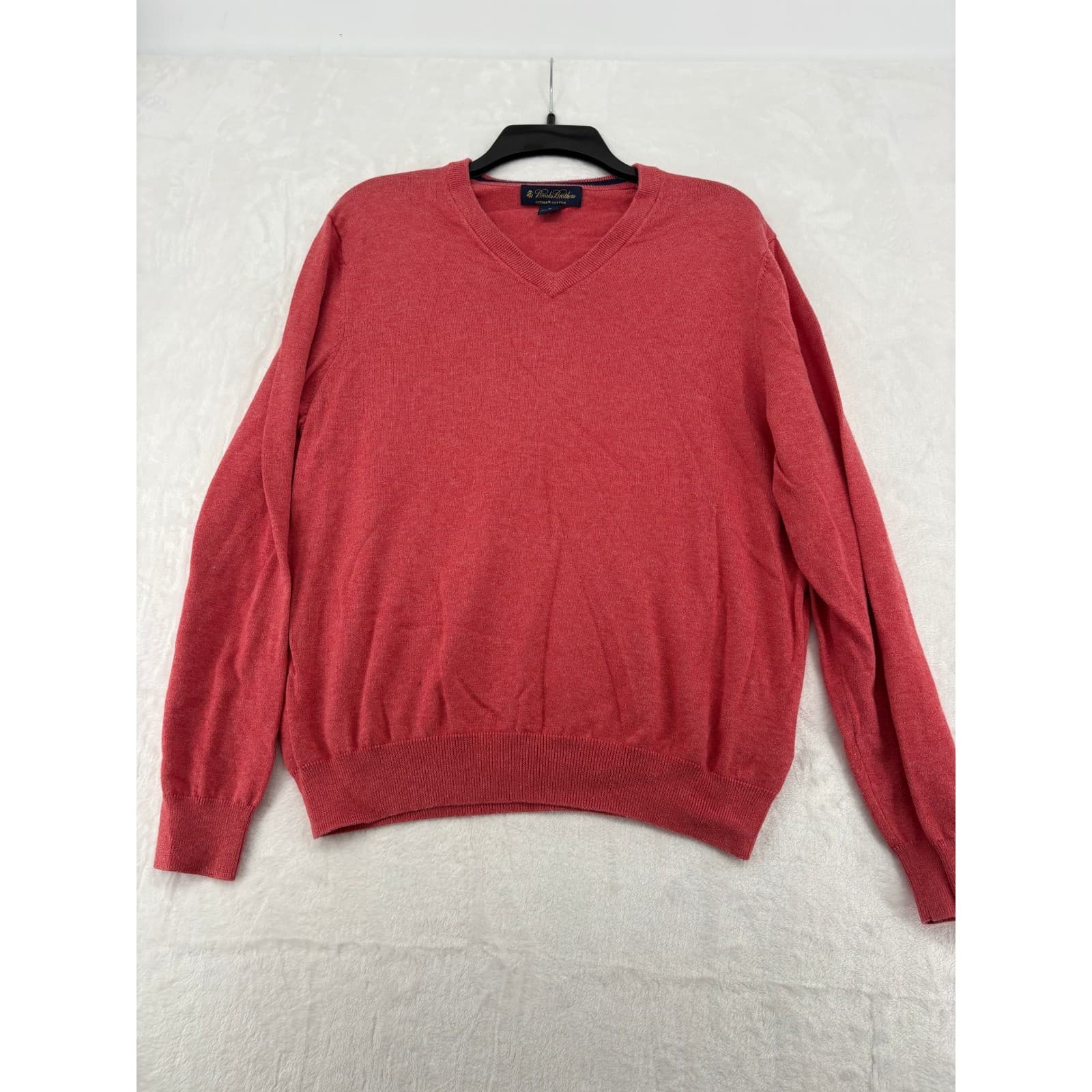 Brooks Brothers Sweater Mens M V-Neck Coral Red Supima Cotton Pullover 6268