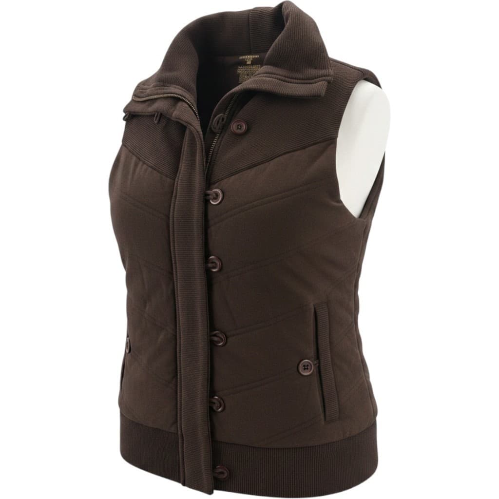 Jones New York Sport Vest Womens M Vest Brown Quilted Zip Button Mock Neck