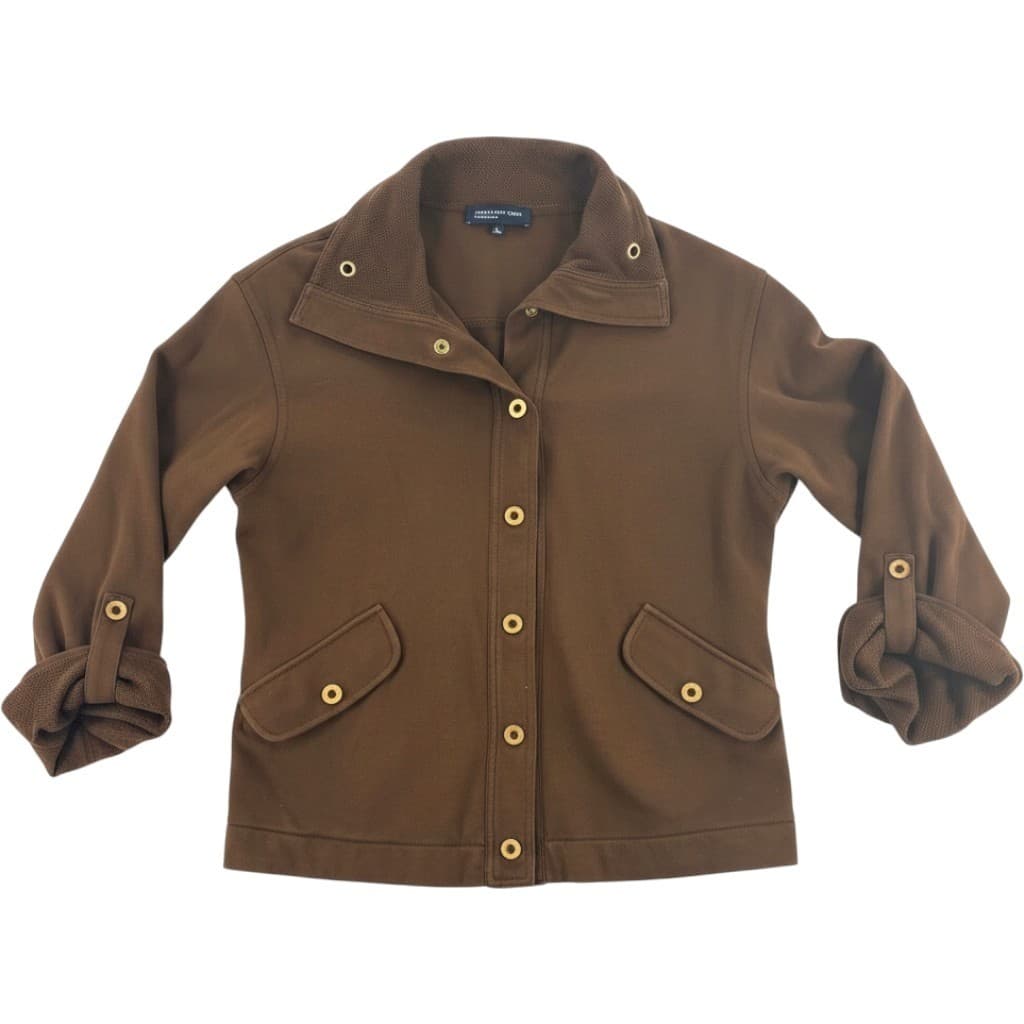 Jones New York Jacket Womens Size L Button Up Knit Jacket Brown Cotton Spandex