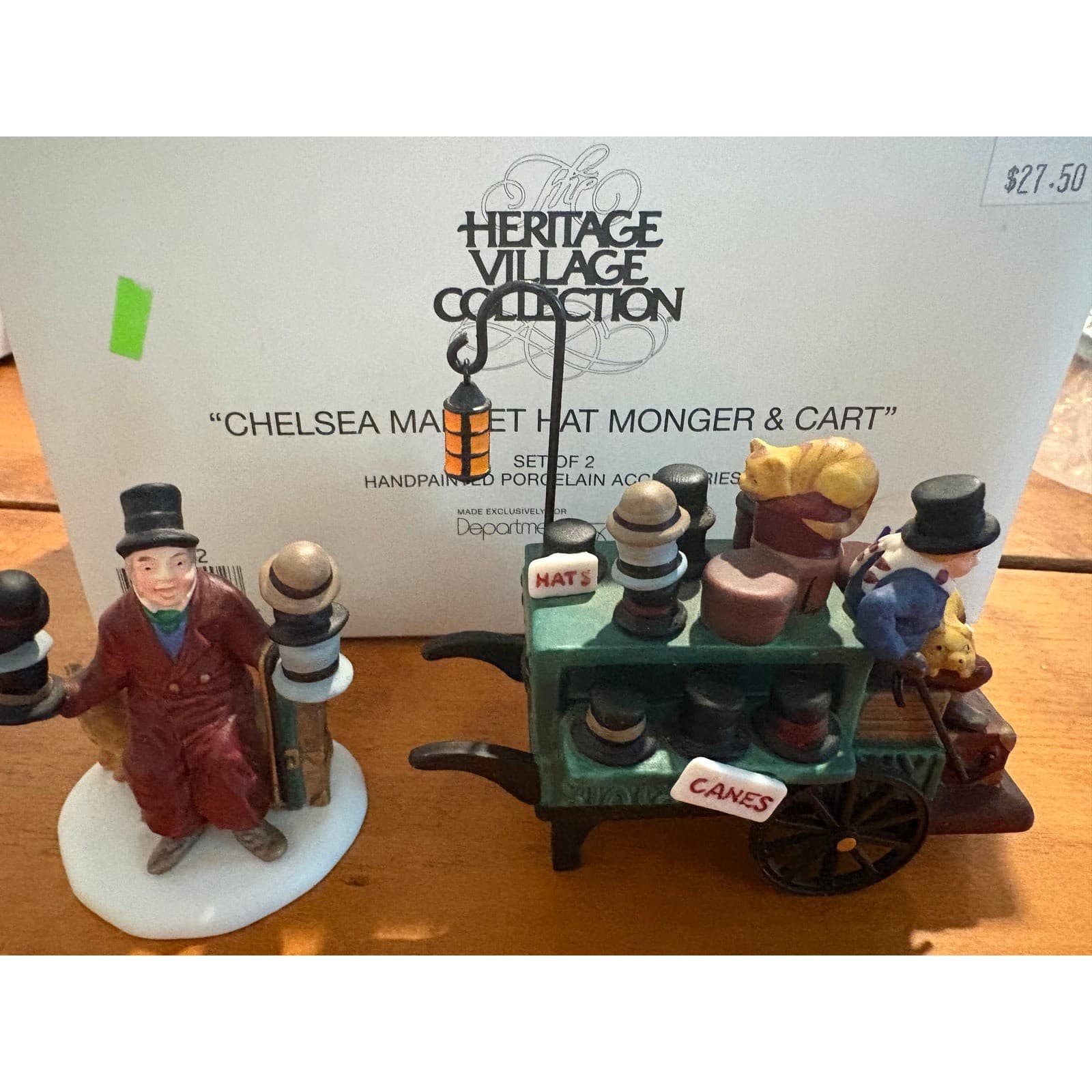 Dept 56 Chelsea Market Hat Monger & Cart Heritage Village Porcelain Figurine Set