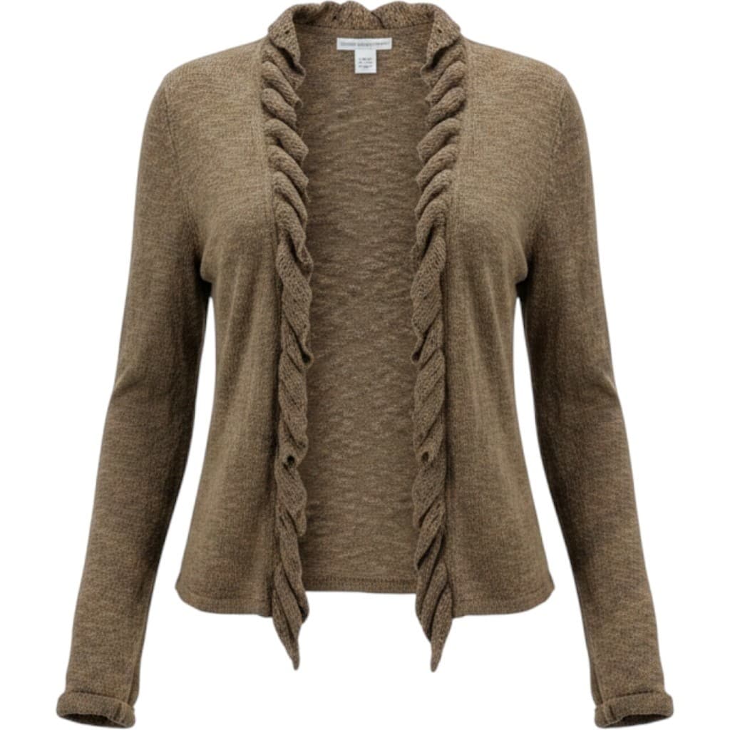 Sarah Spencer Cardigan Womens Medium Sweater Brown Ruffle Open Front Knit 7037