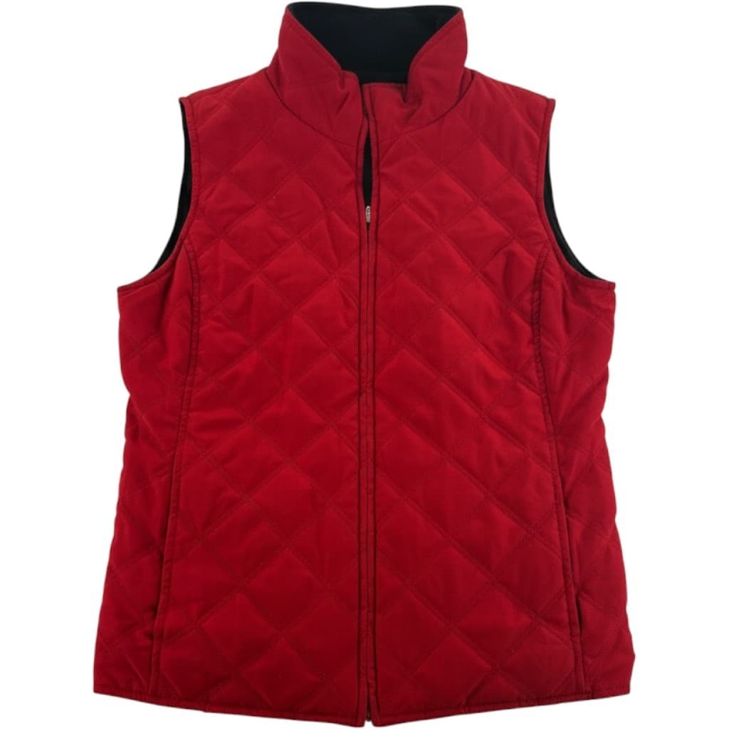 Jones New York Vest Womens Medium Vest Red Black Reversible Quilted Fleece Zip