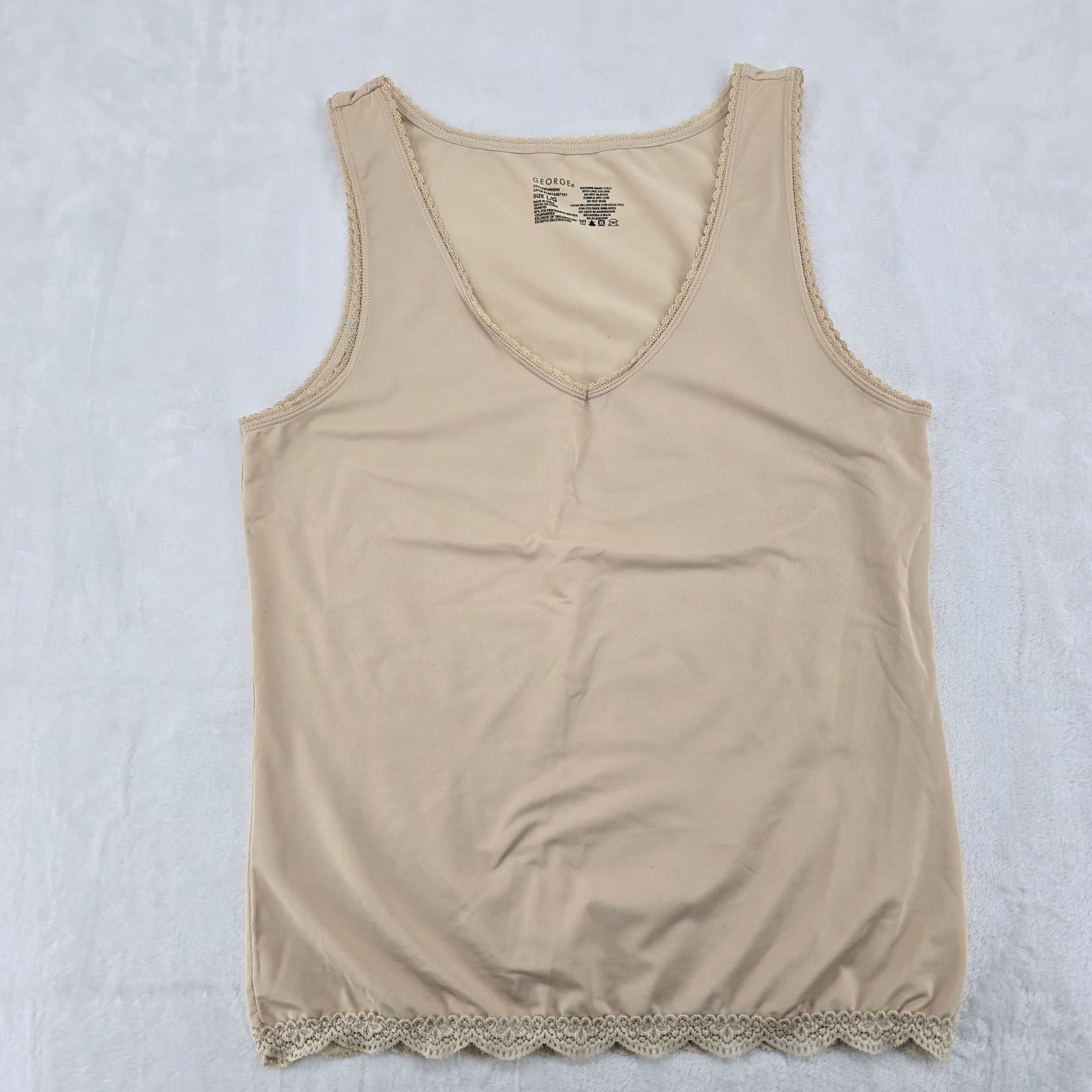 George Camisole Womens Size L Tank Top Beige Lace Trim V-Neck G8088W