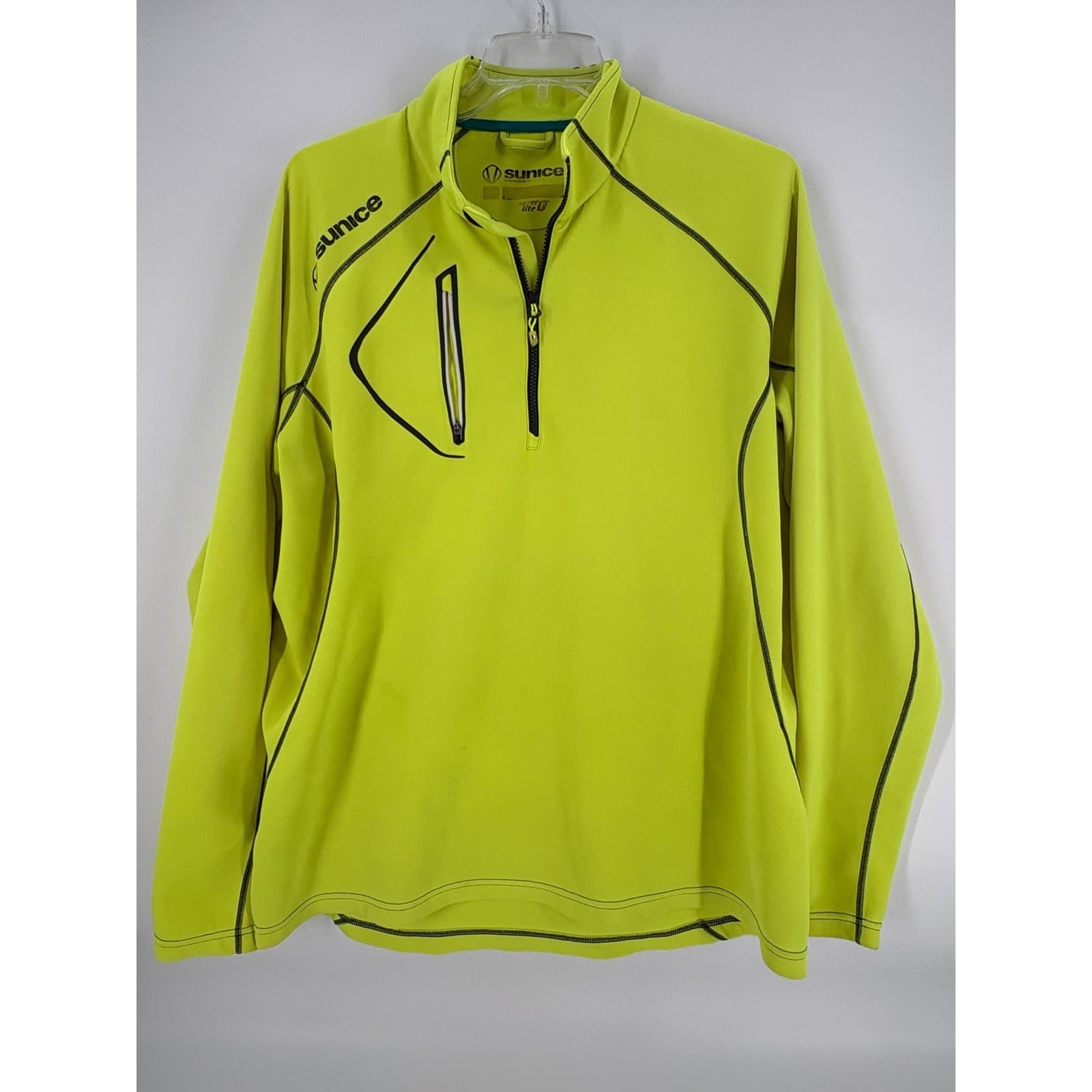 Sunice Mens Pullover Long Sleeve 1/4 Zip Neon Yellow Athletic Golf Shirt