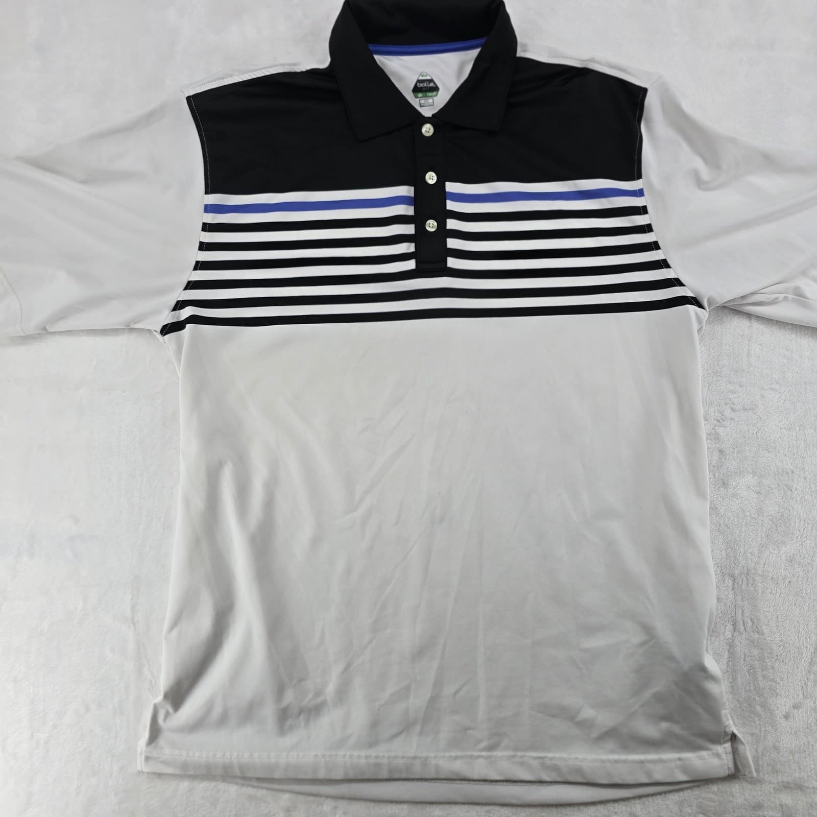 Bolle Golf Polo Mens M Shirt White Black Striped B-Tech Performance Short Sleeve