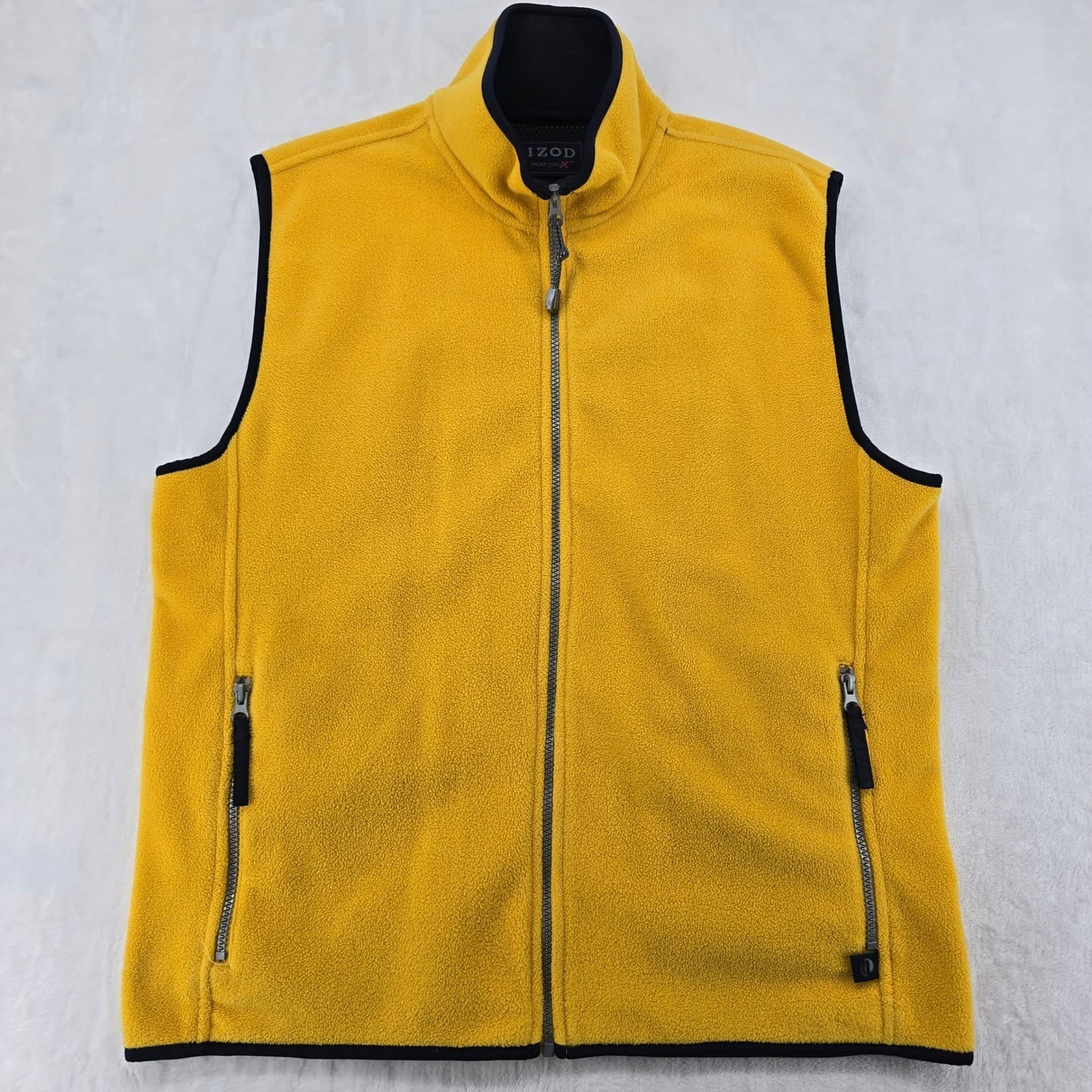 IZOD Vest Mens Large Fleece Vest Yellow PerformX Full Zip Sleeveless Jacket L