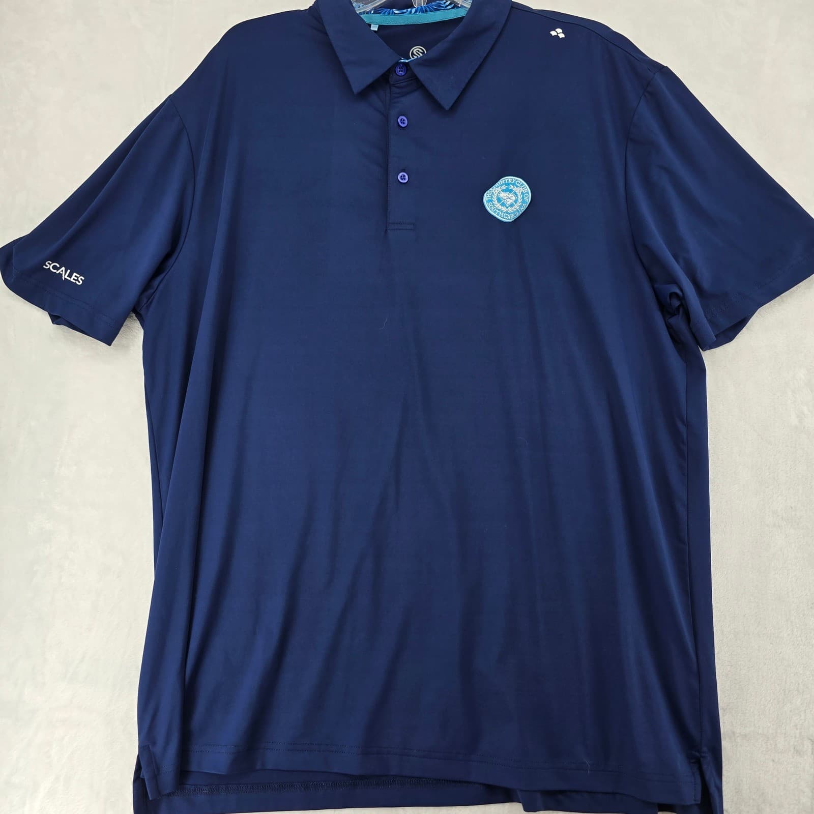 Scales Performance Polo Mens XL Shirt Navy Blue Country Club South Carolina Logo