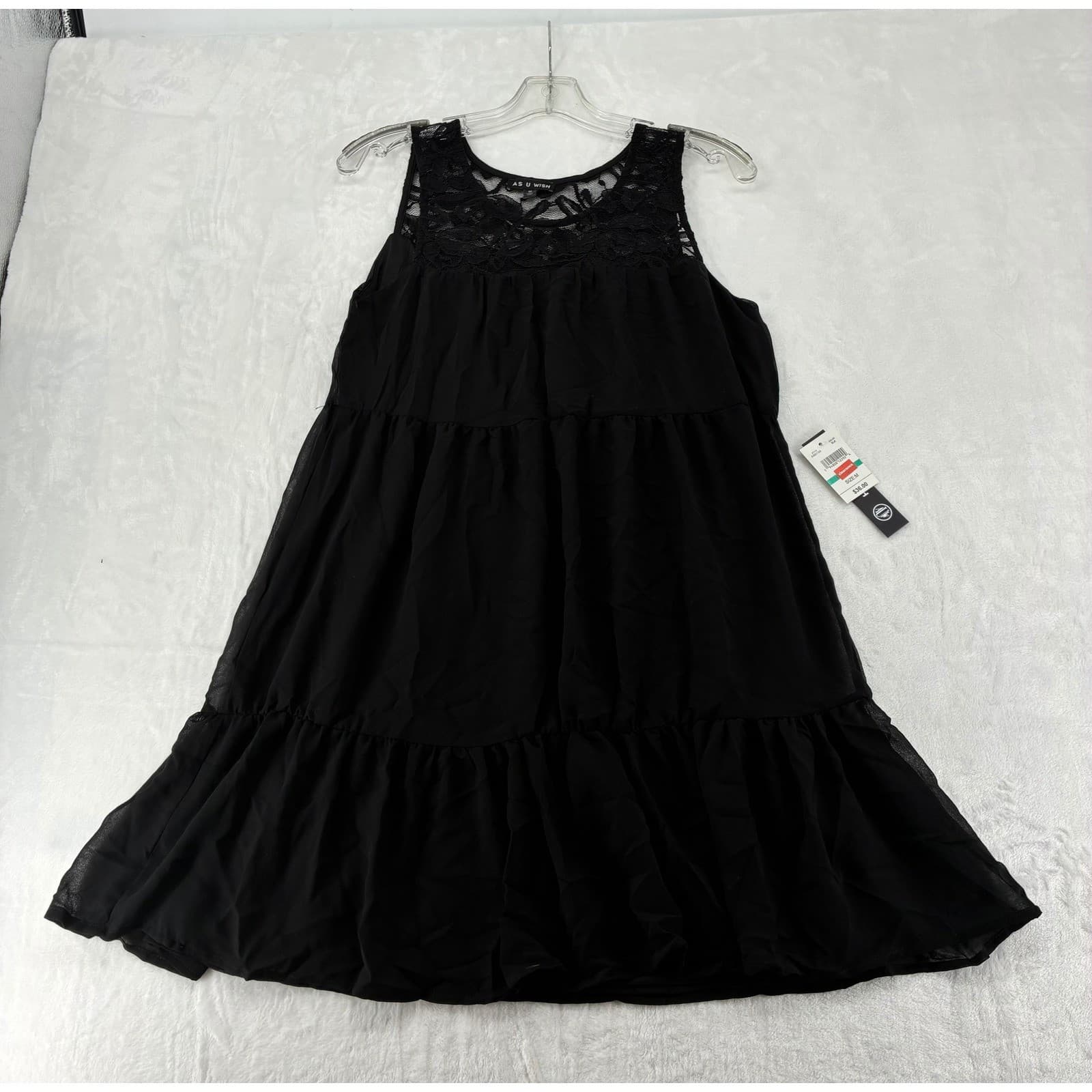 As U Wish Dress Womens Size M Mini Dress Black Lace Chiffon Tiered A3951104
