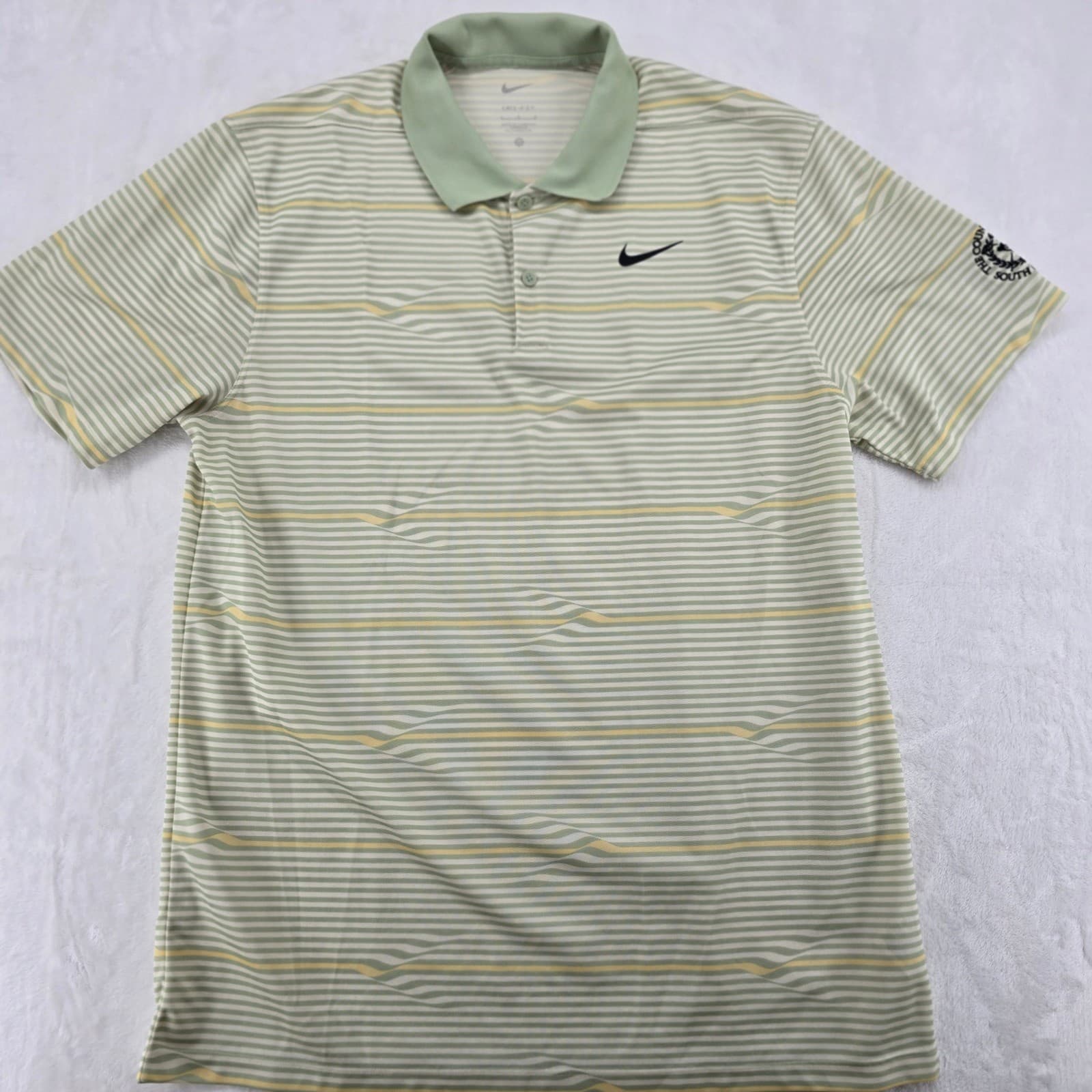 Nike Golf Polo Mens Large Shirt Sage Green Yellow Striped Country Club SC