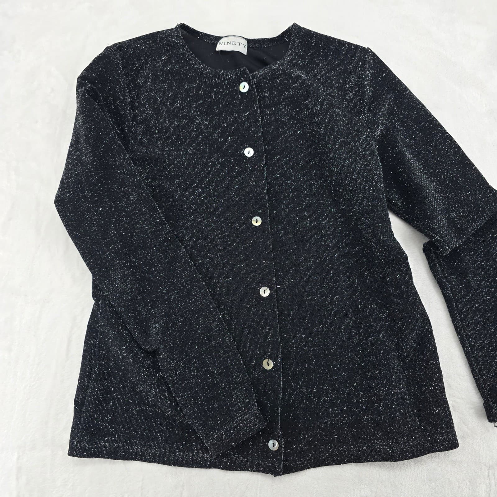 Ninety Cardigan Womens Small Cardigan Black Silver Lurex Sparkle Button Front