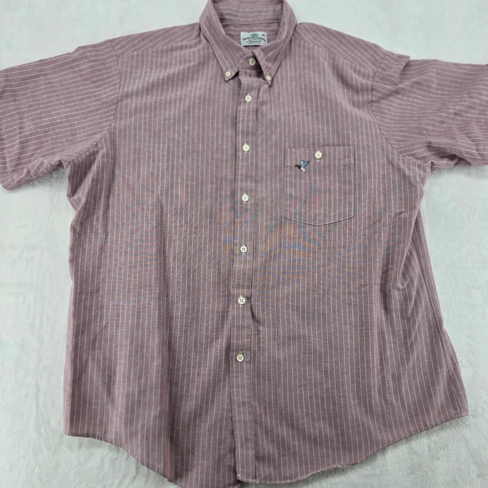Raintree Southern Button Down Mens XL Shirt Burgundy Pinstripe Mallard Duck USA