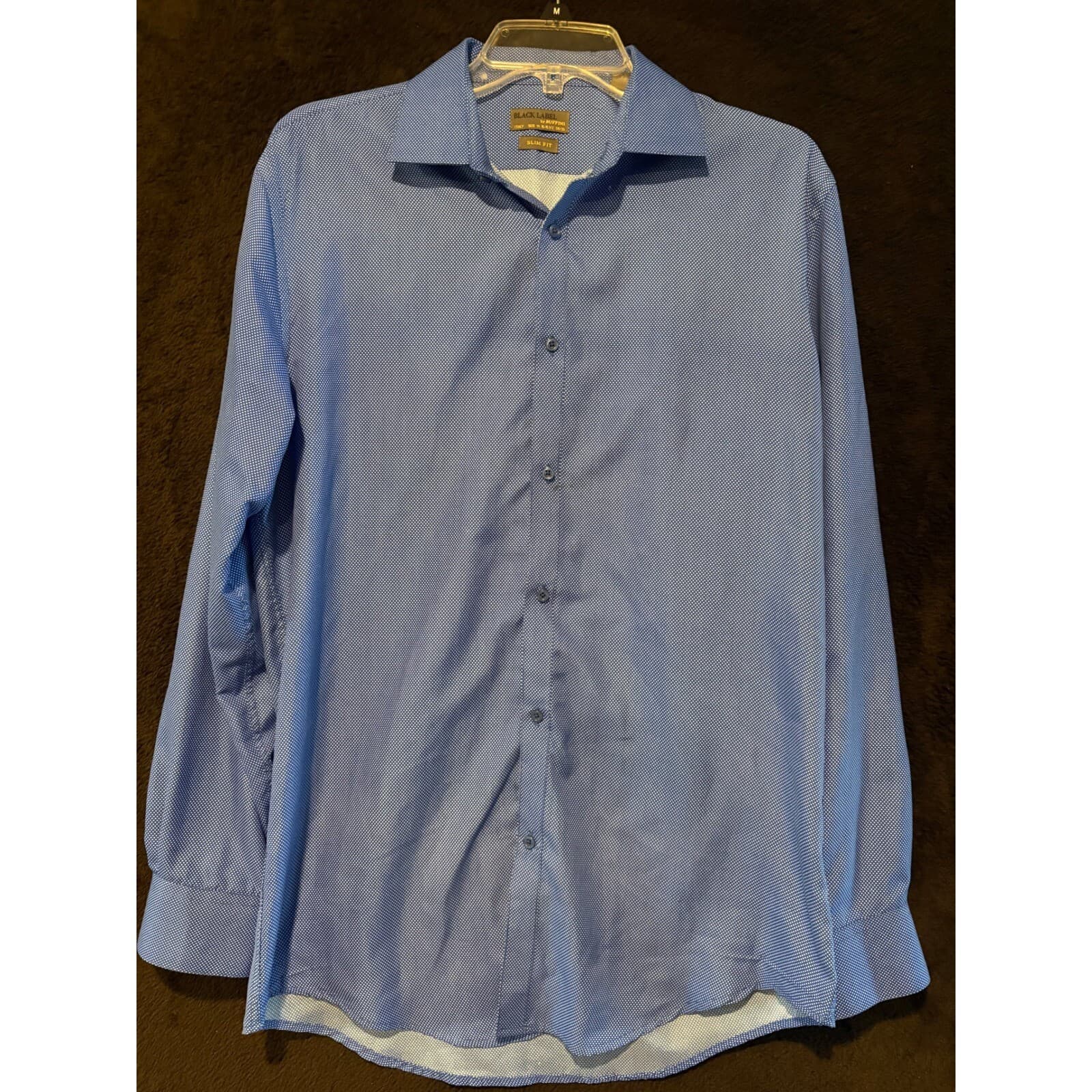 Black Label by Ruffini Dress Shirt Slim Fit Dotted Pattern Size M