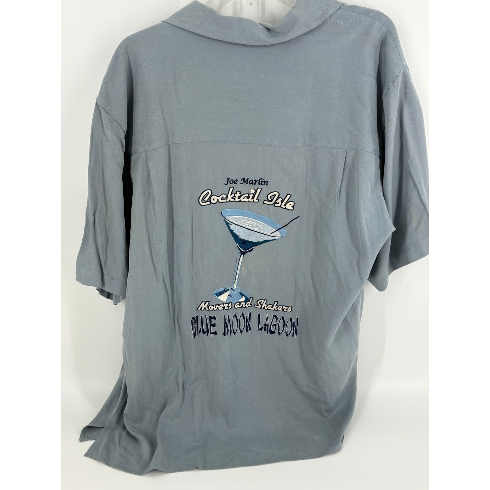 Joe Martin Cocktail Isle Blue Moon Lagoon Silk Shirt Mens Large Camp
