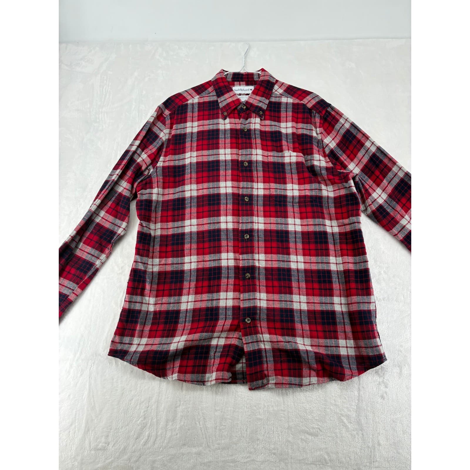Saddlebred Shirt Mens L Button Down Red Plaid Long Sleeve Classic Fit Flannel